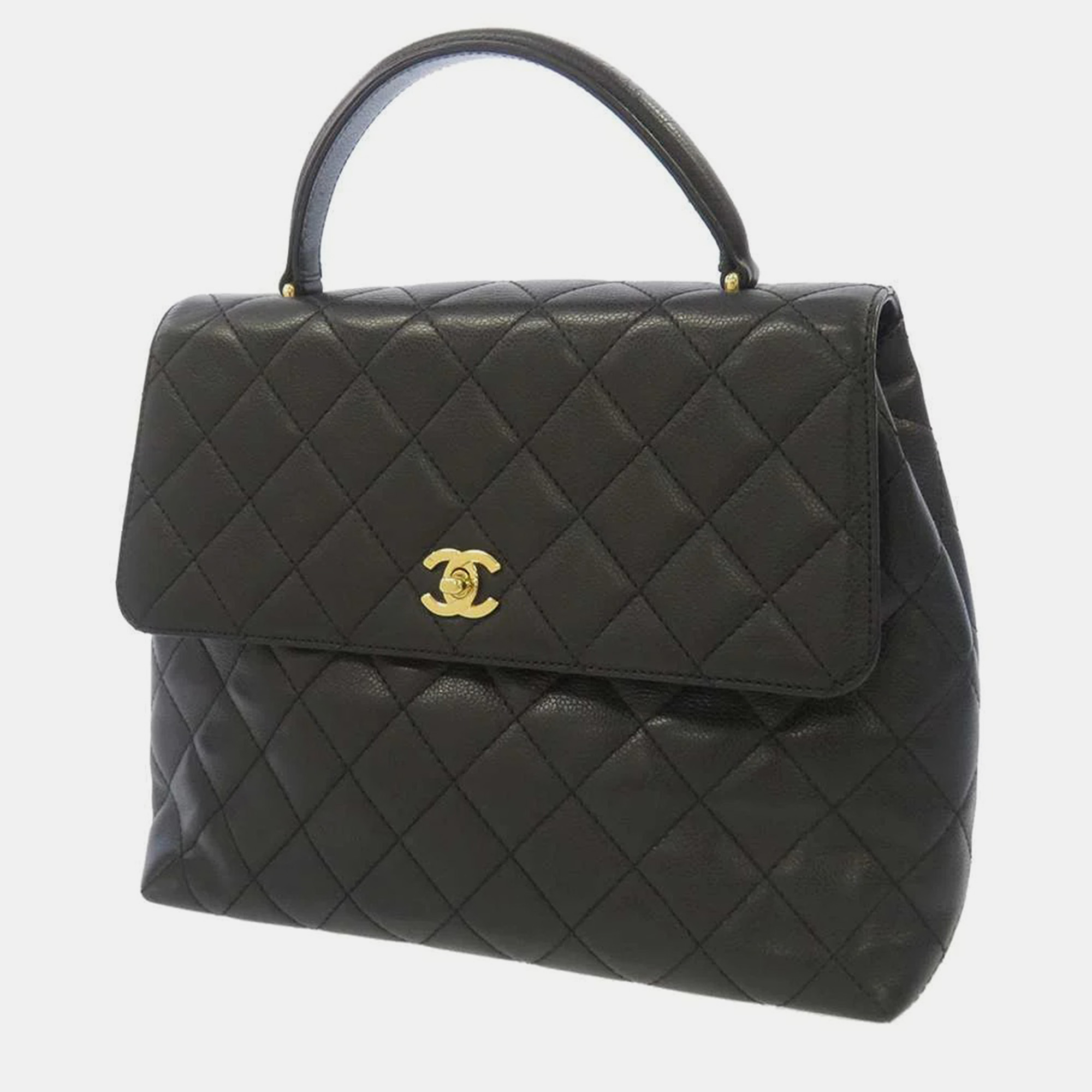 Chanel black leather kelly top handle bag