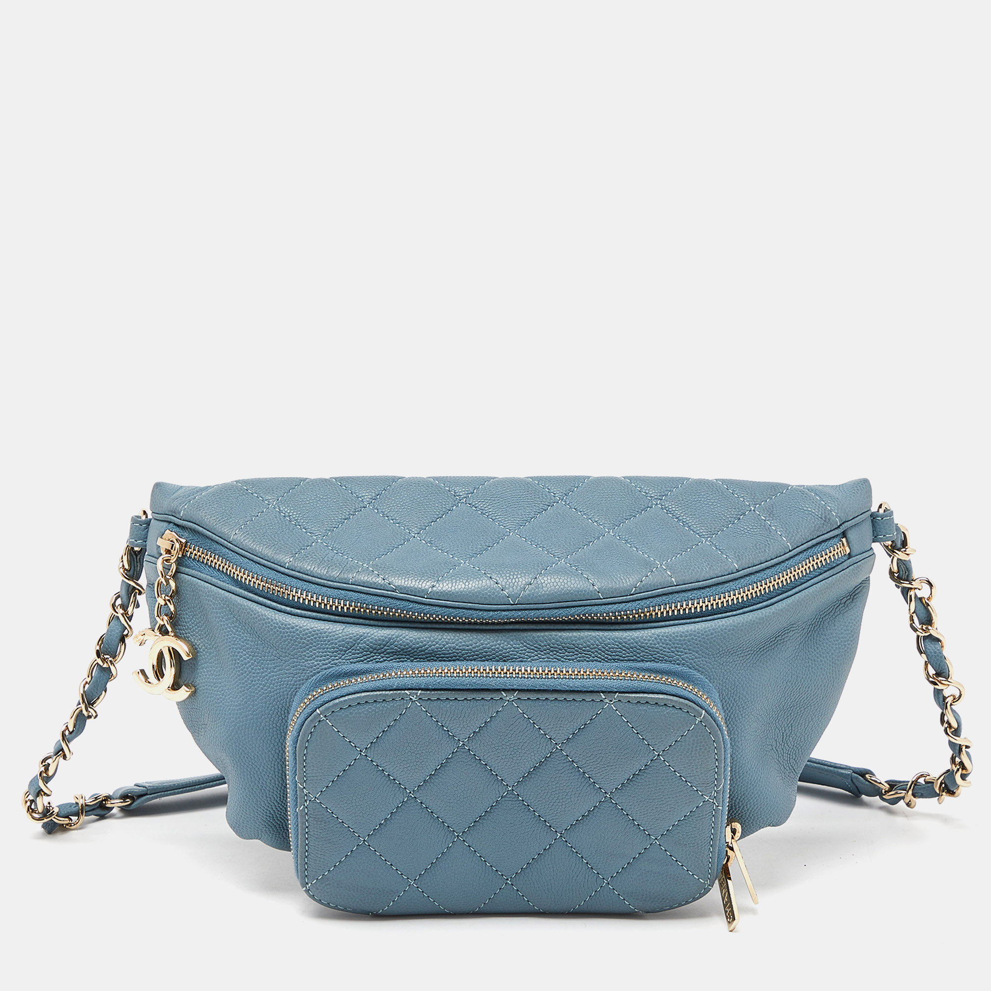 Chanel blue caviar leather business affinity waist bag