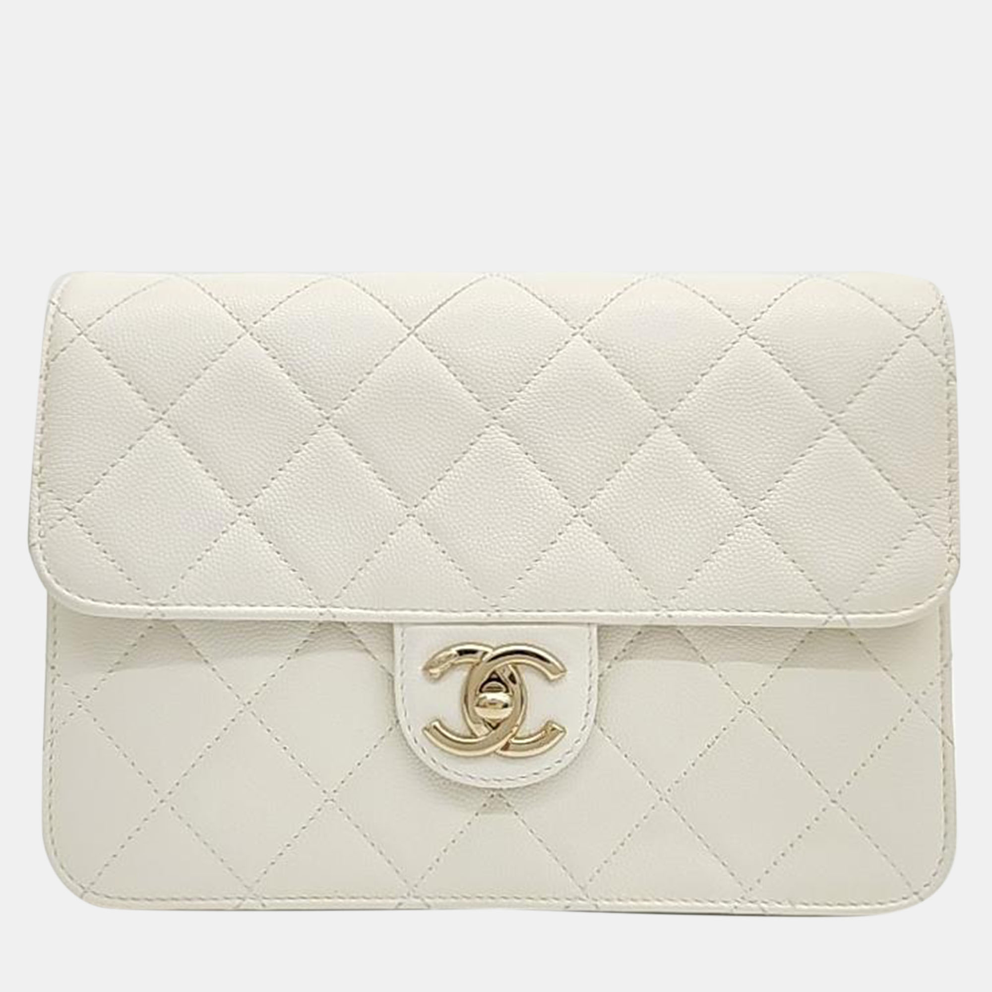 Chanel white caviar leather flap chain shoulder bag
