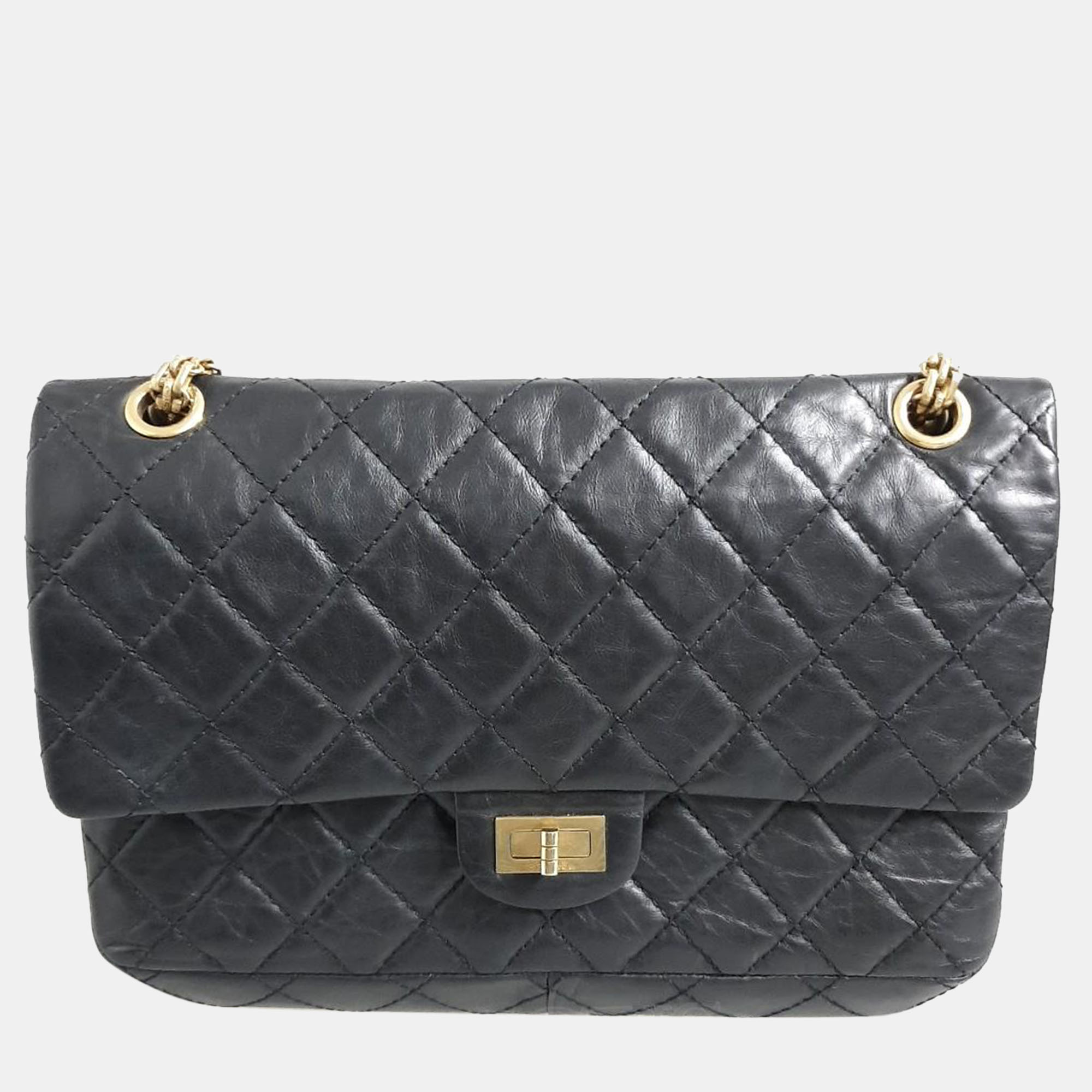 Chanel black leather medium vintage 2.55 shoulder bag