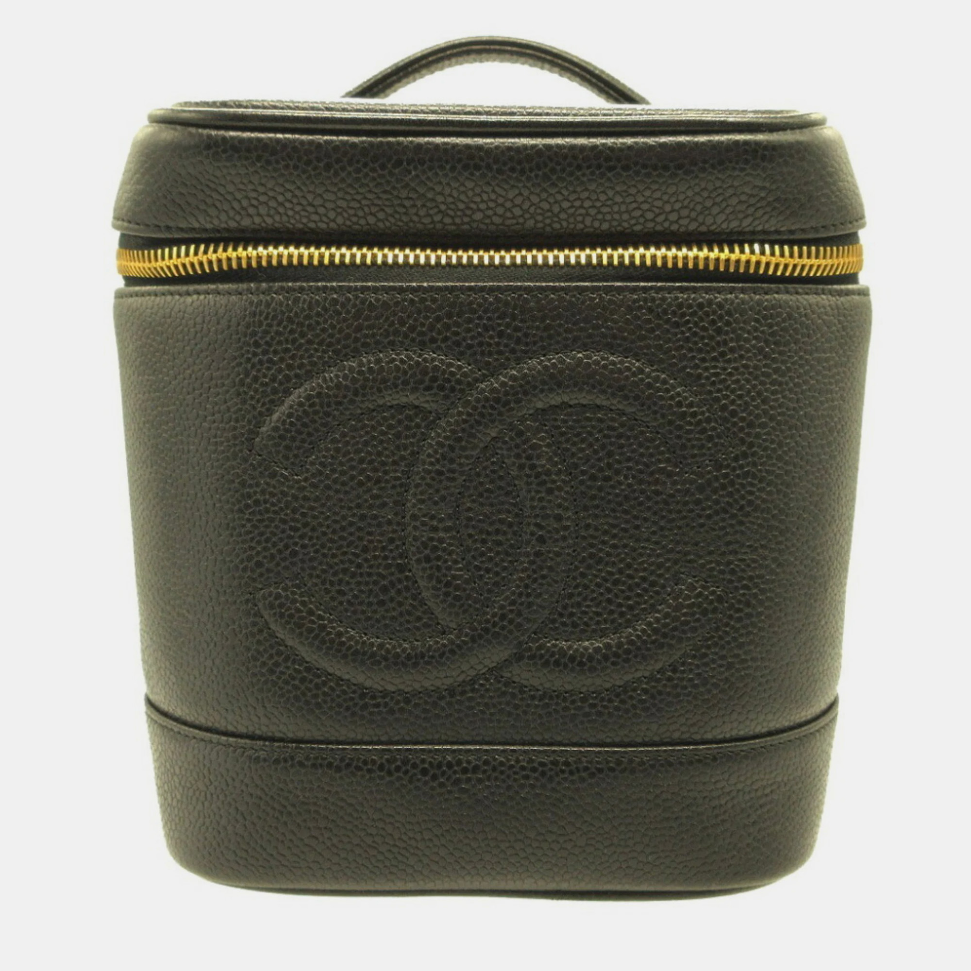 Chanel black caviar skin vertical vanity bag