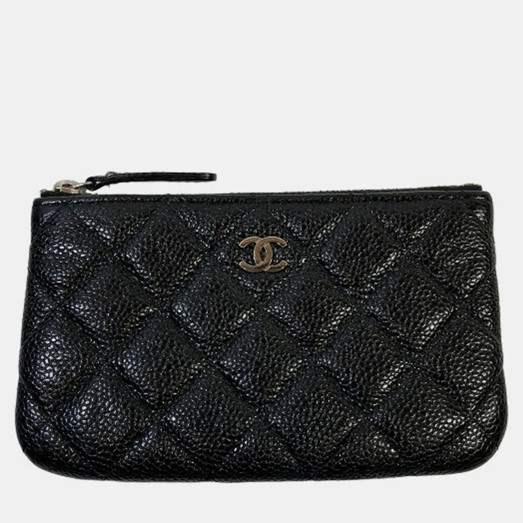 Chanel caviar leather quilted keychain wallet