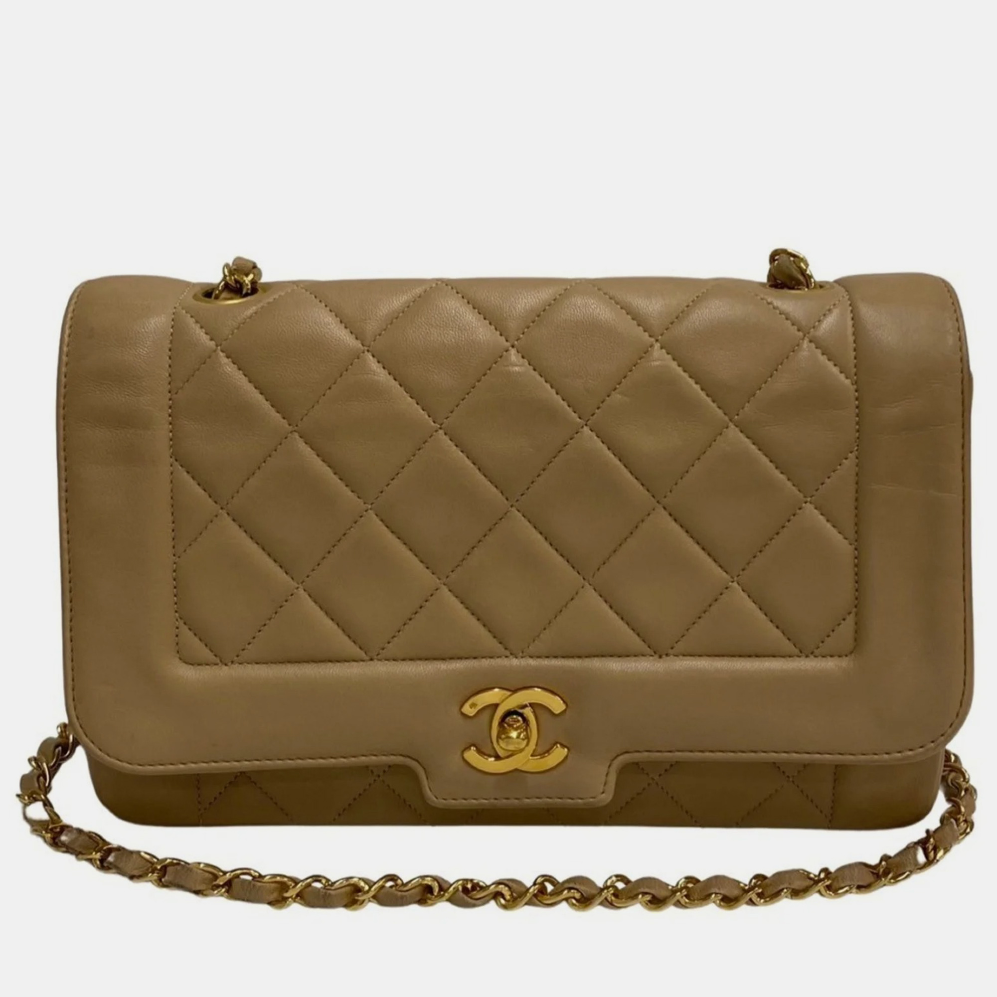 Chanel beige leather vintage diana shoulder bag