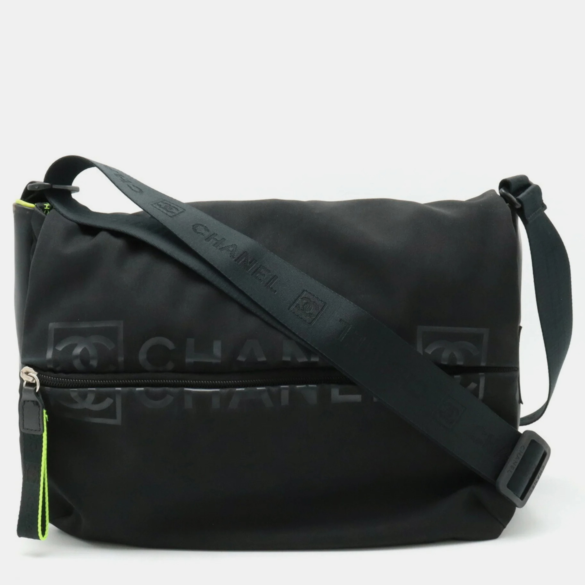 Chanel nylon rubber black neon sports line coco mark shoulder bag