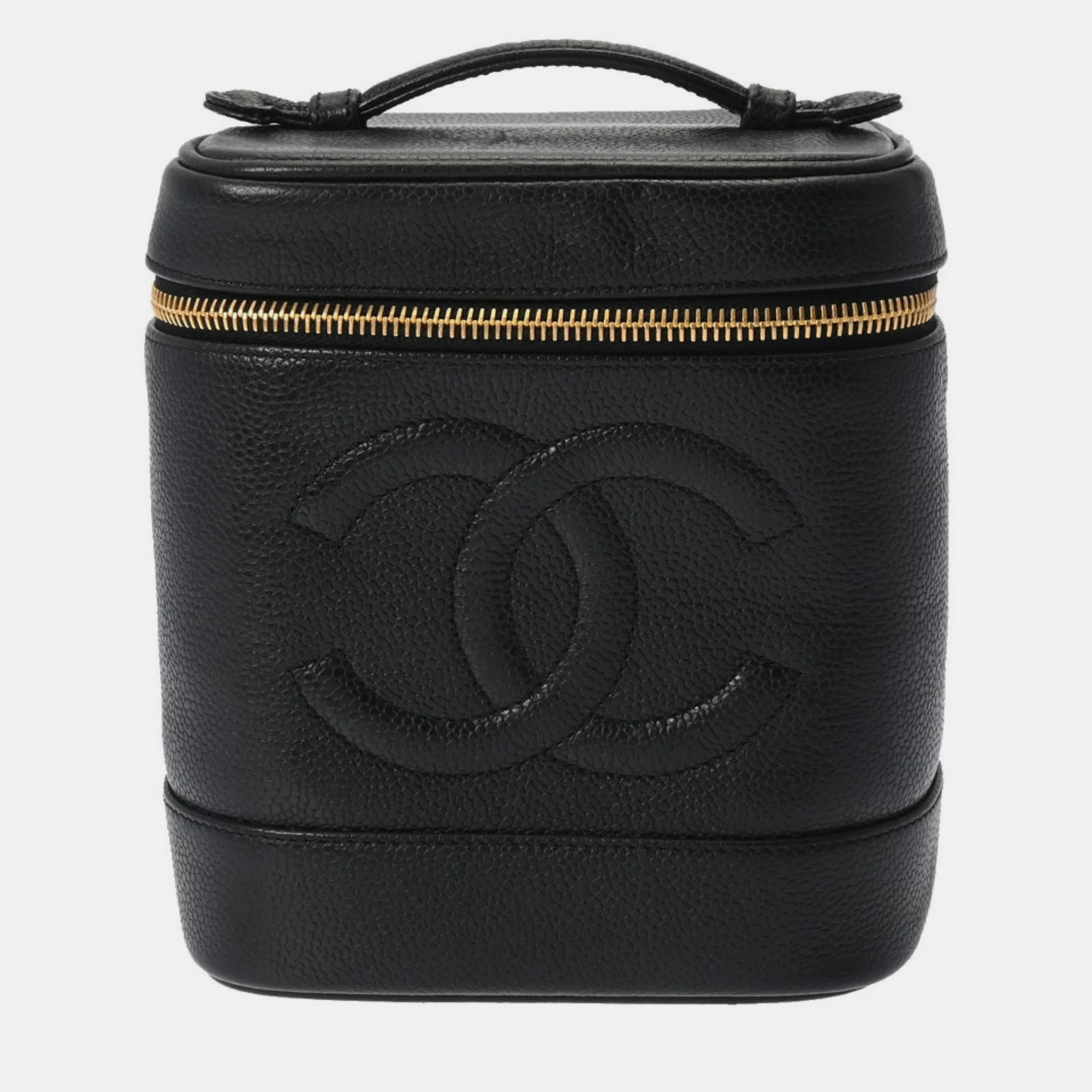 Chanel black caviar timeless vertical vanity case