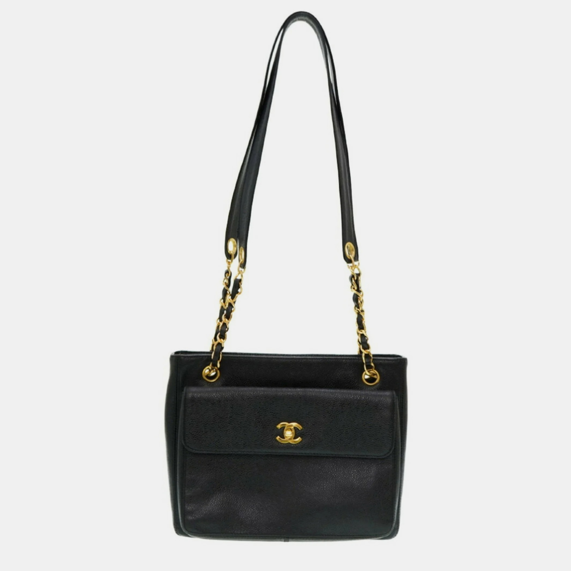 Chanel Black Caviar Leather Classic Front Pocket Shoulder Bag