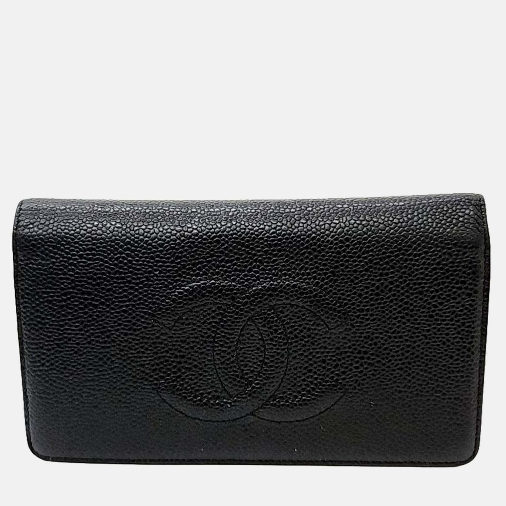 Chanel black caviar long wallet