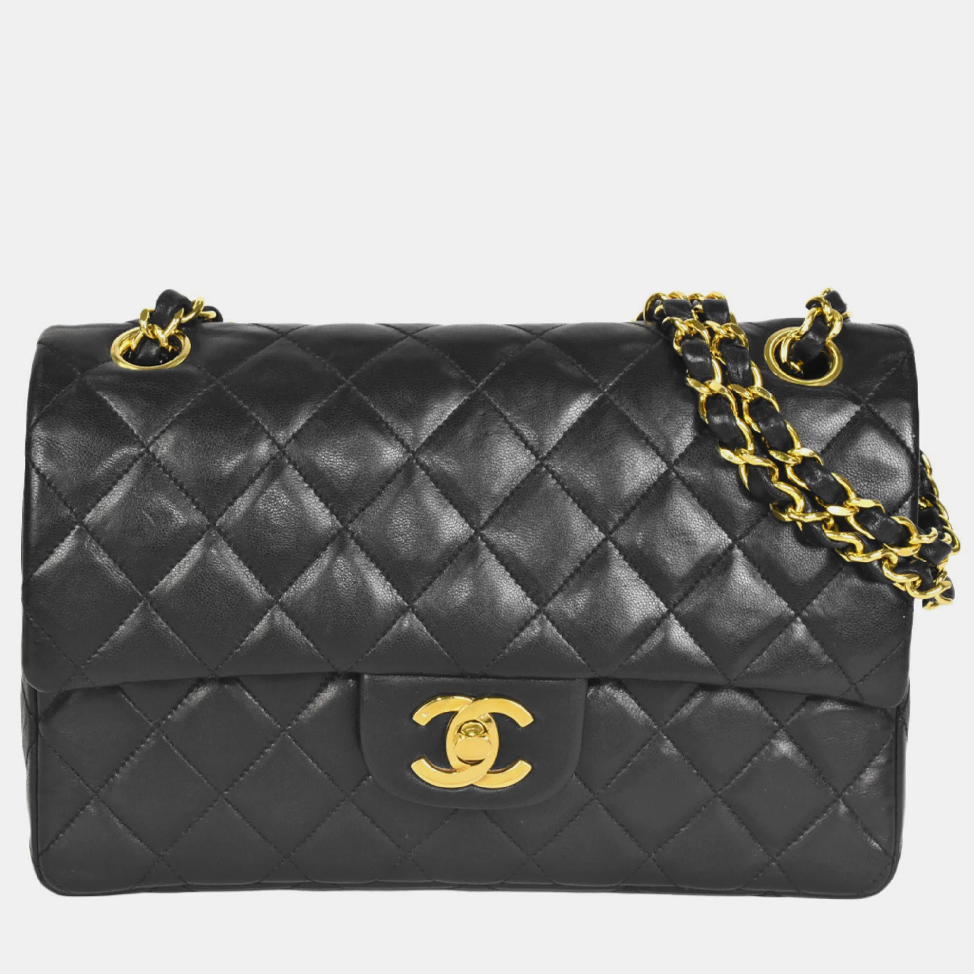Chanel vintage black lambskin small classic flap bag