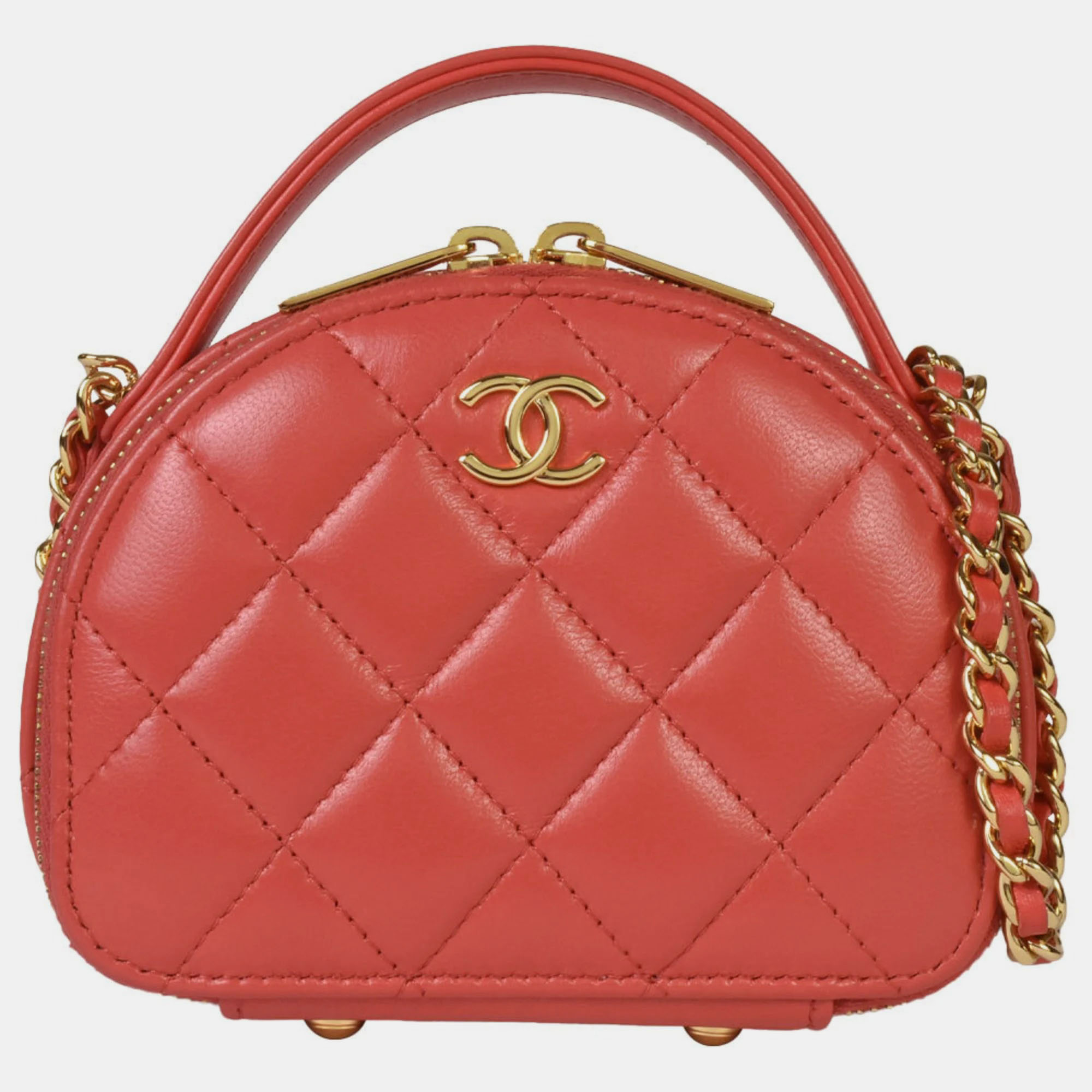 Chanel red lambskin chic riviera top handle bag
