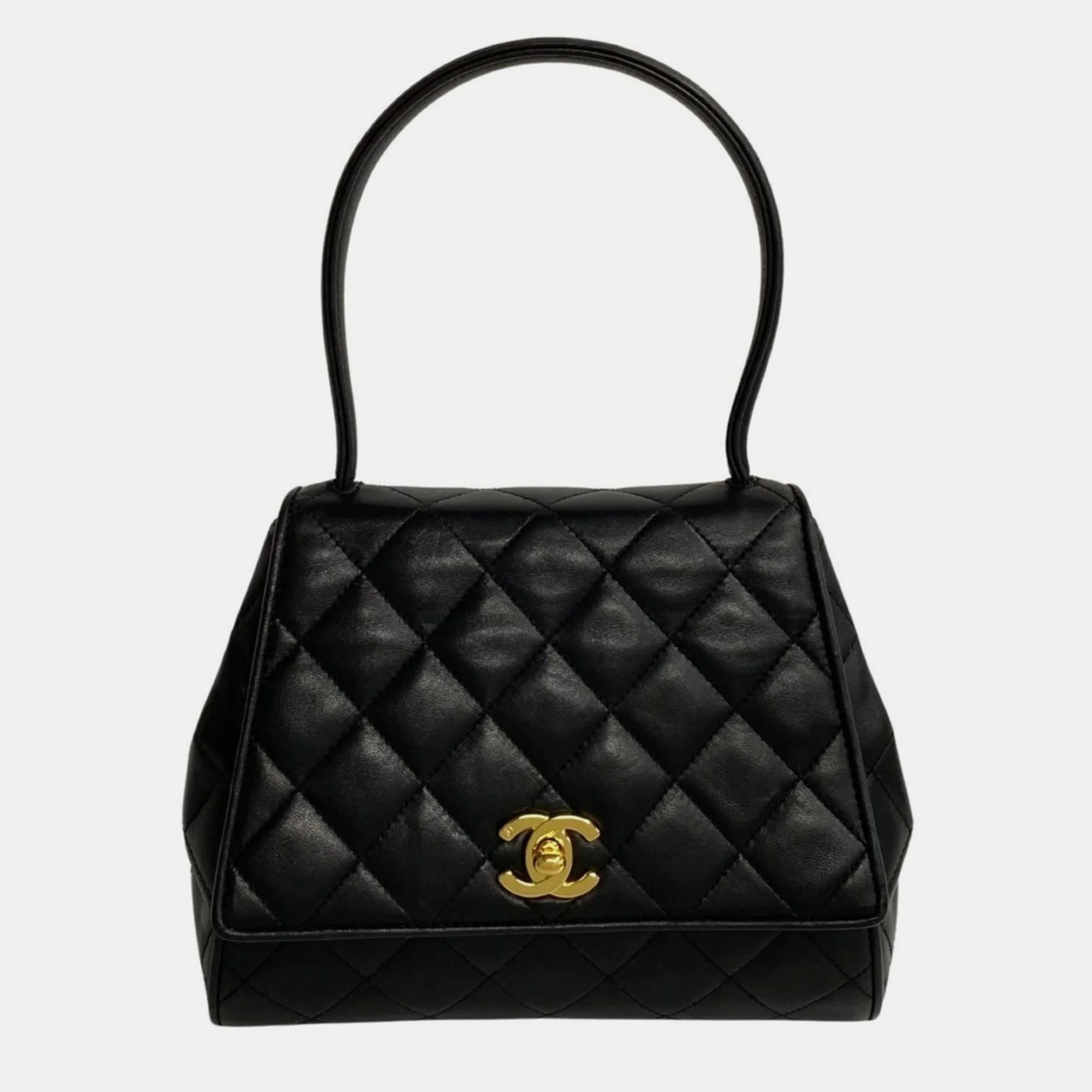 Chanel black leather cc turn-lock flap handbag