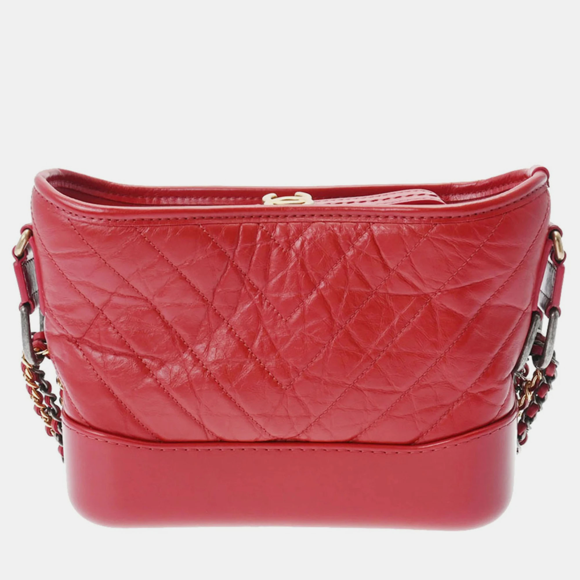 Chanel red quilted aged calfskin medium gabrielle hobo