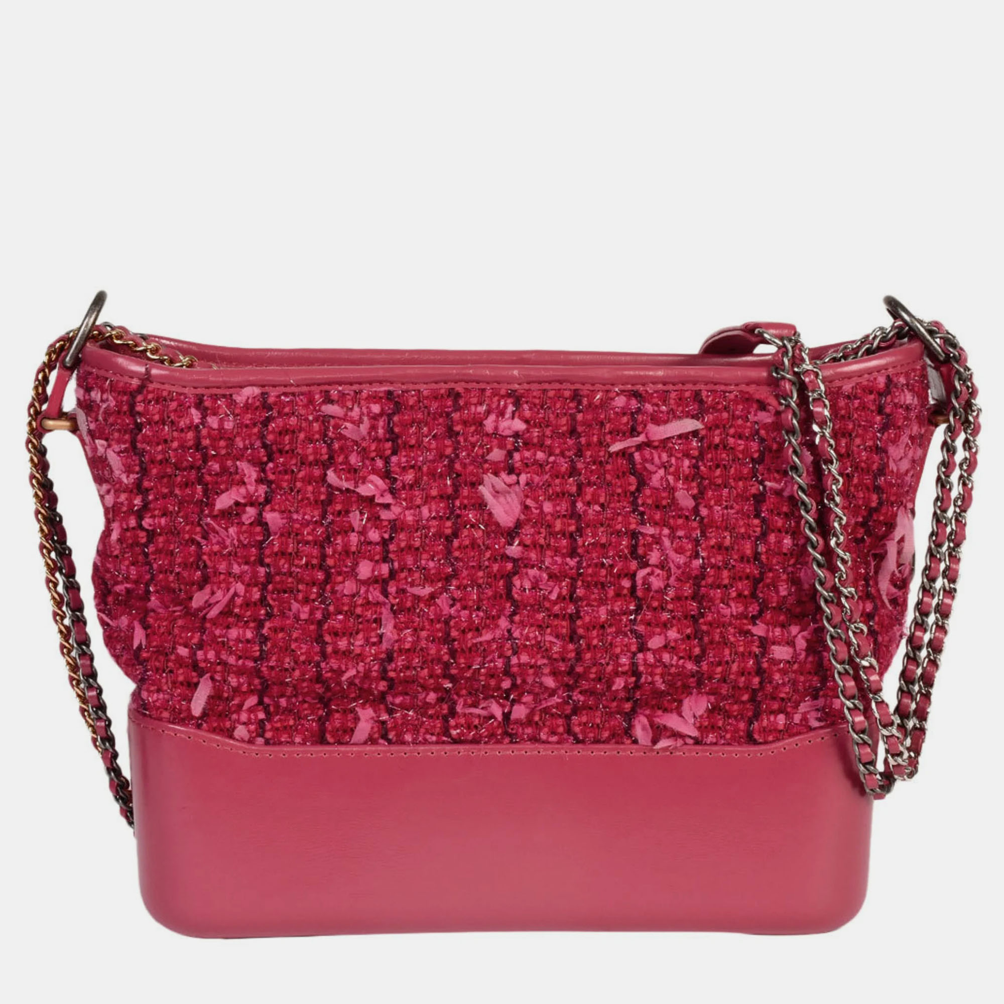 Chanel  pink tweed and leather small gabrielle shoulder bags
