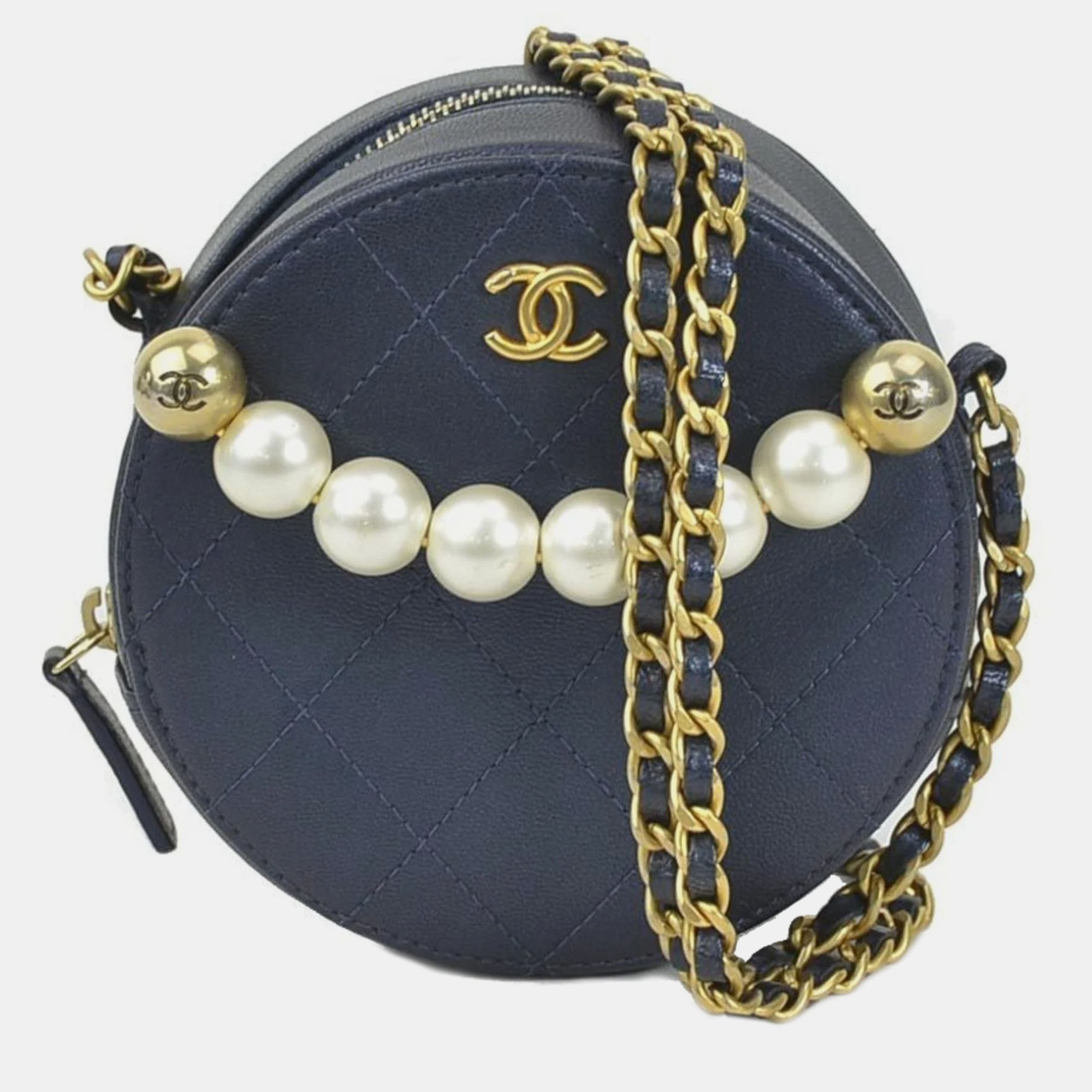 Chanel blue leather round infinity cc clutch bag