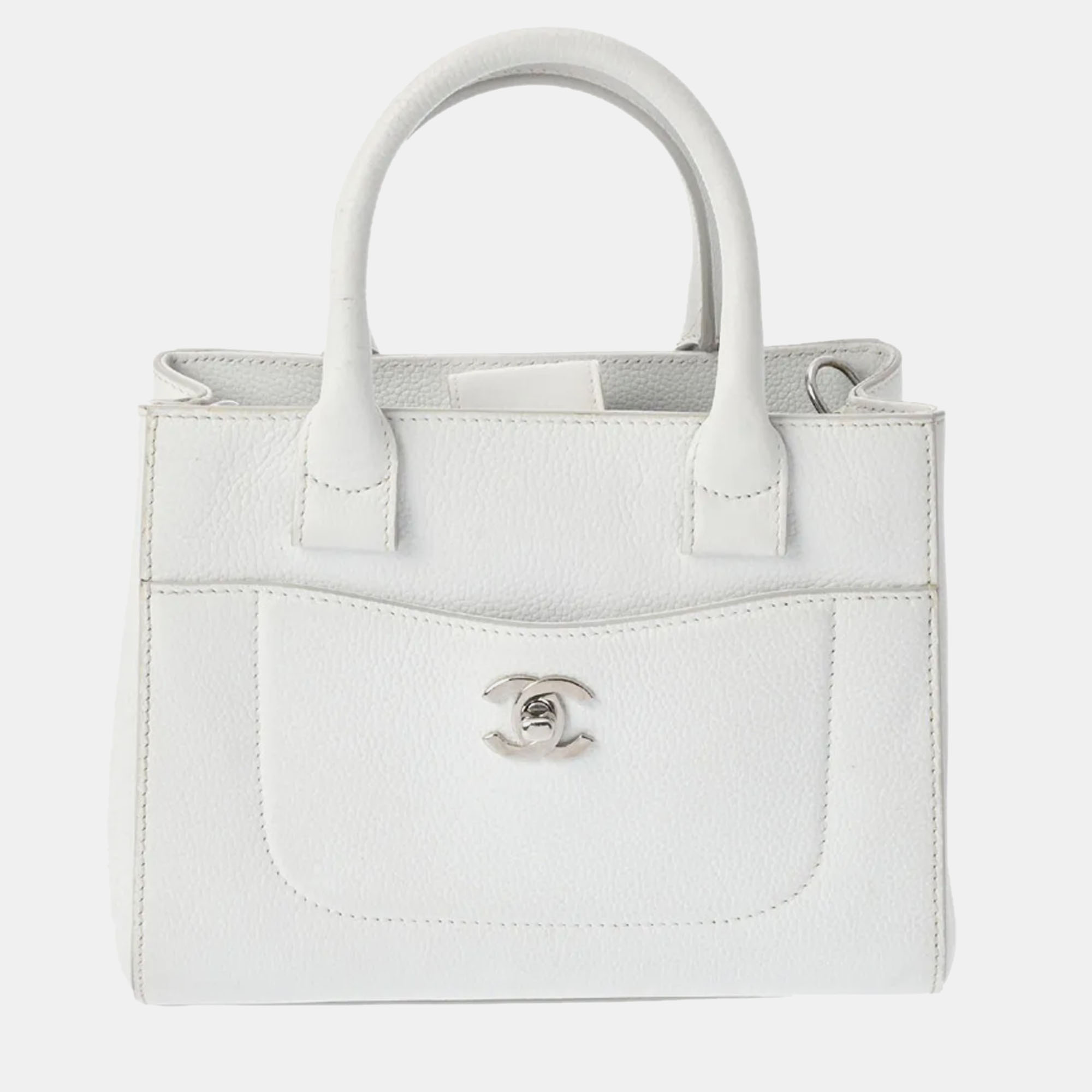 Chanel white leather mini neo executive tote