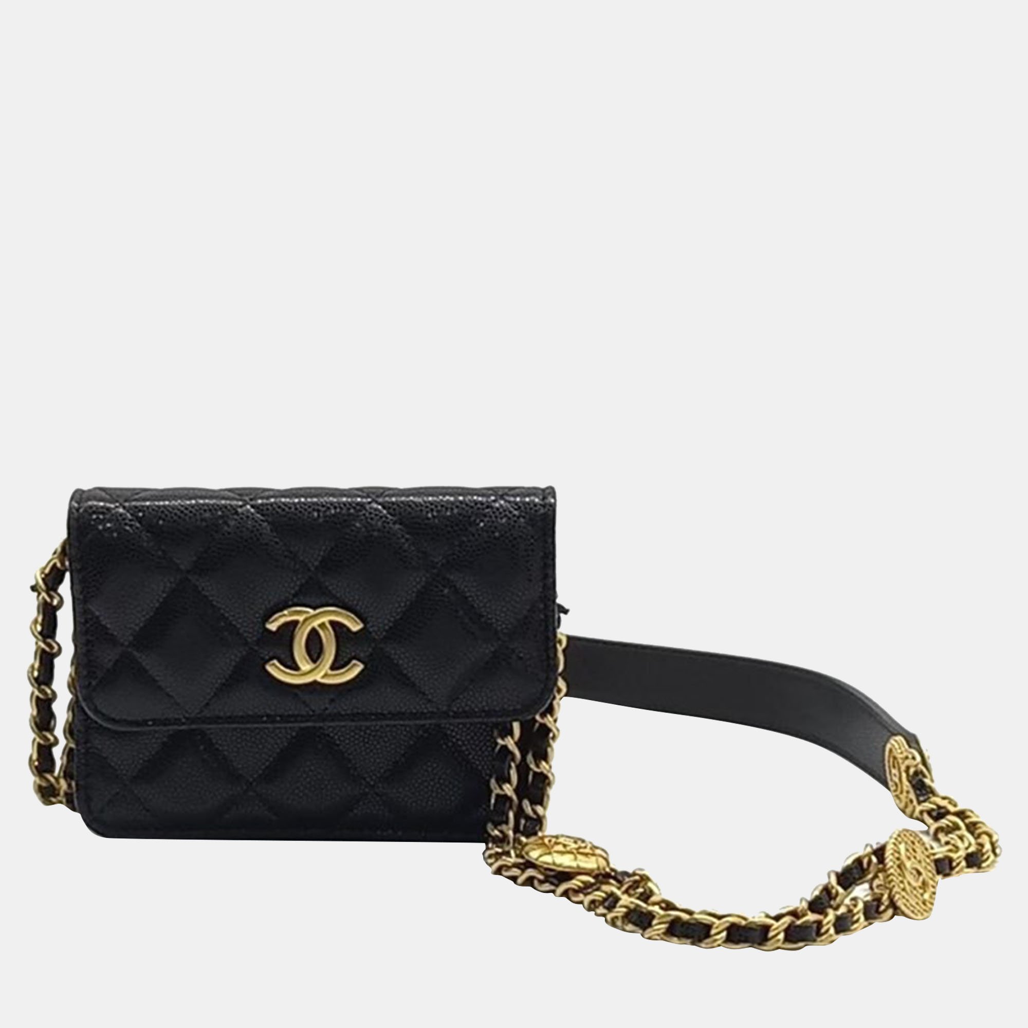 Chanel caviar coin double chain mini crossbody bag