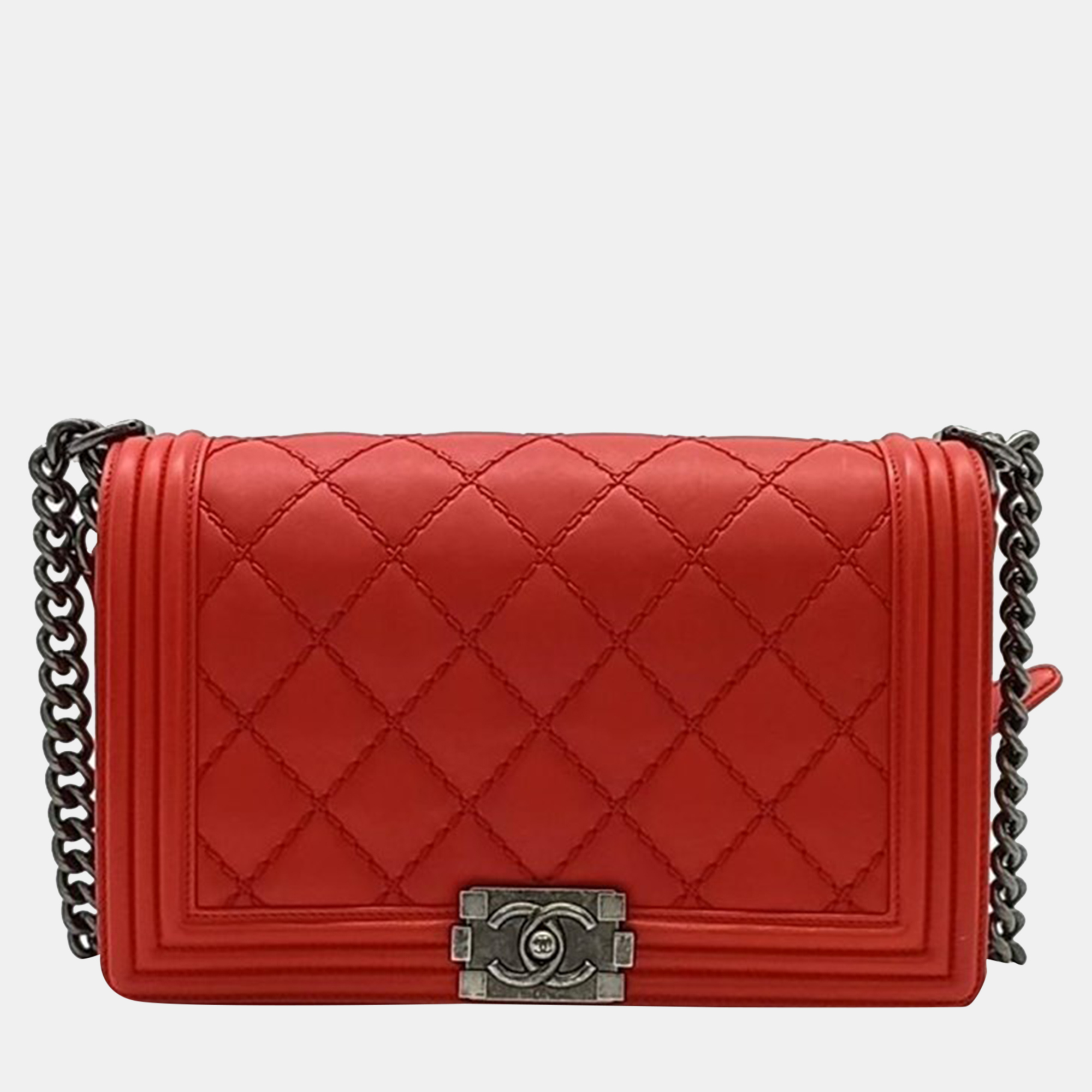 Chanel red tone boy bag medium bag