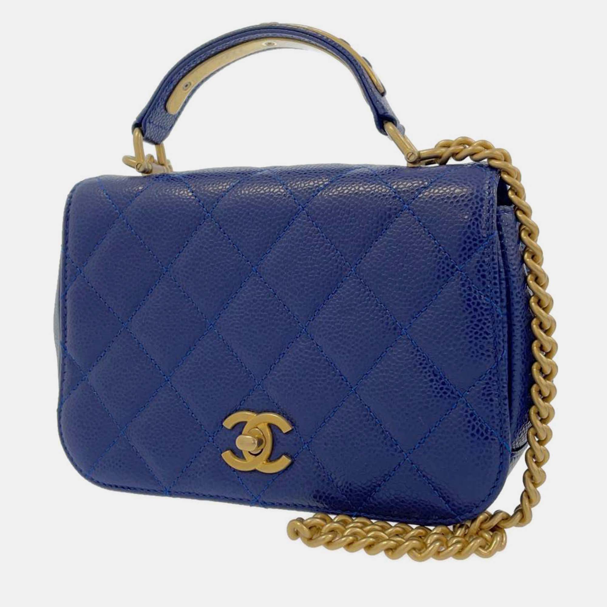 Chanel blue caviar leather flap bag