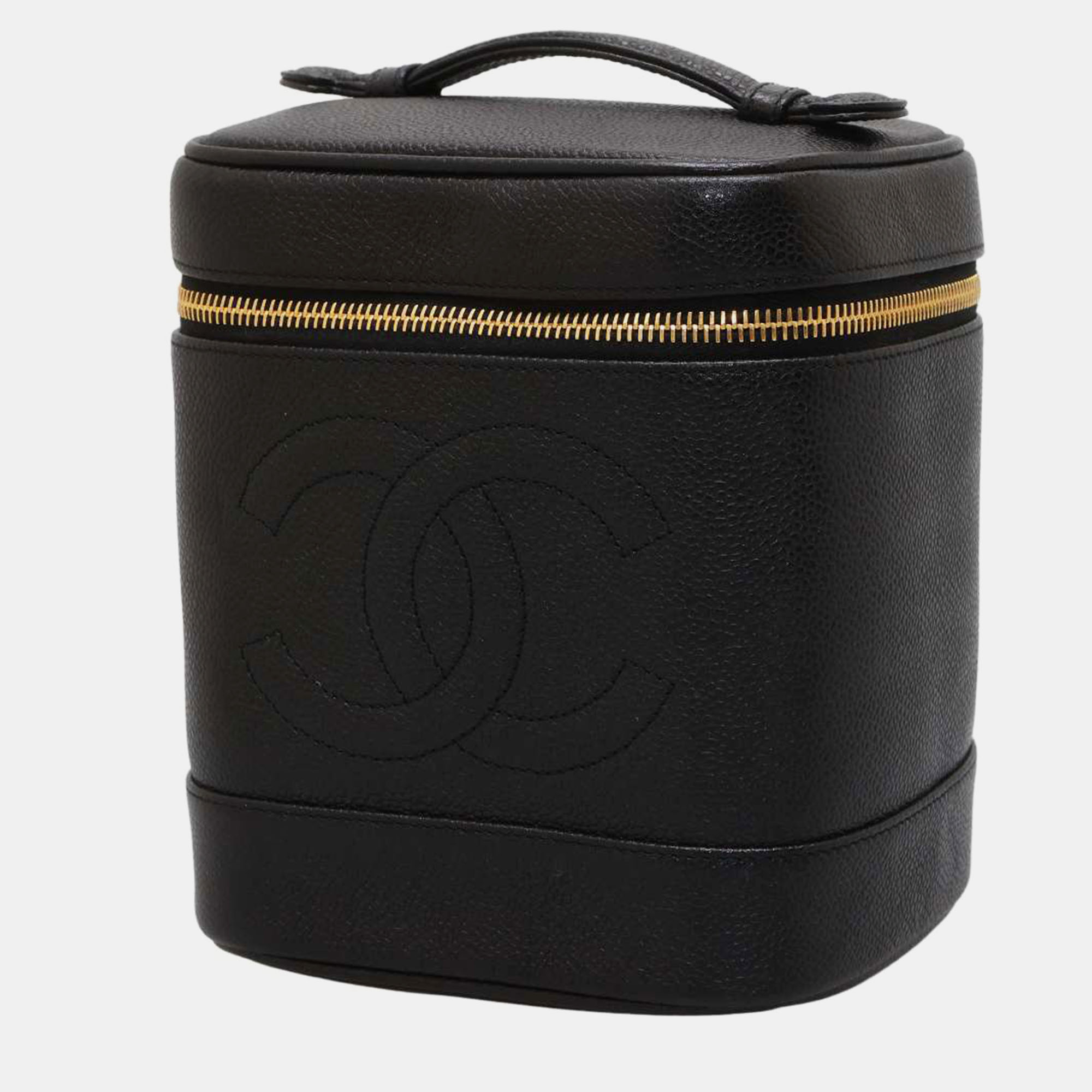 Chanel black caviar leather vertical vanity bag