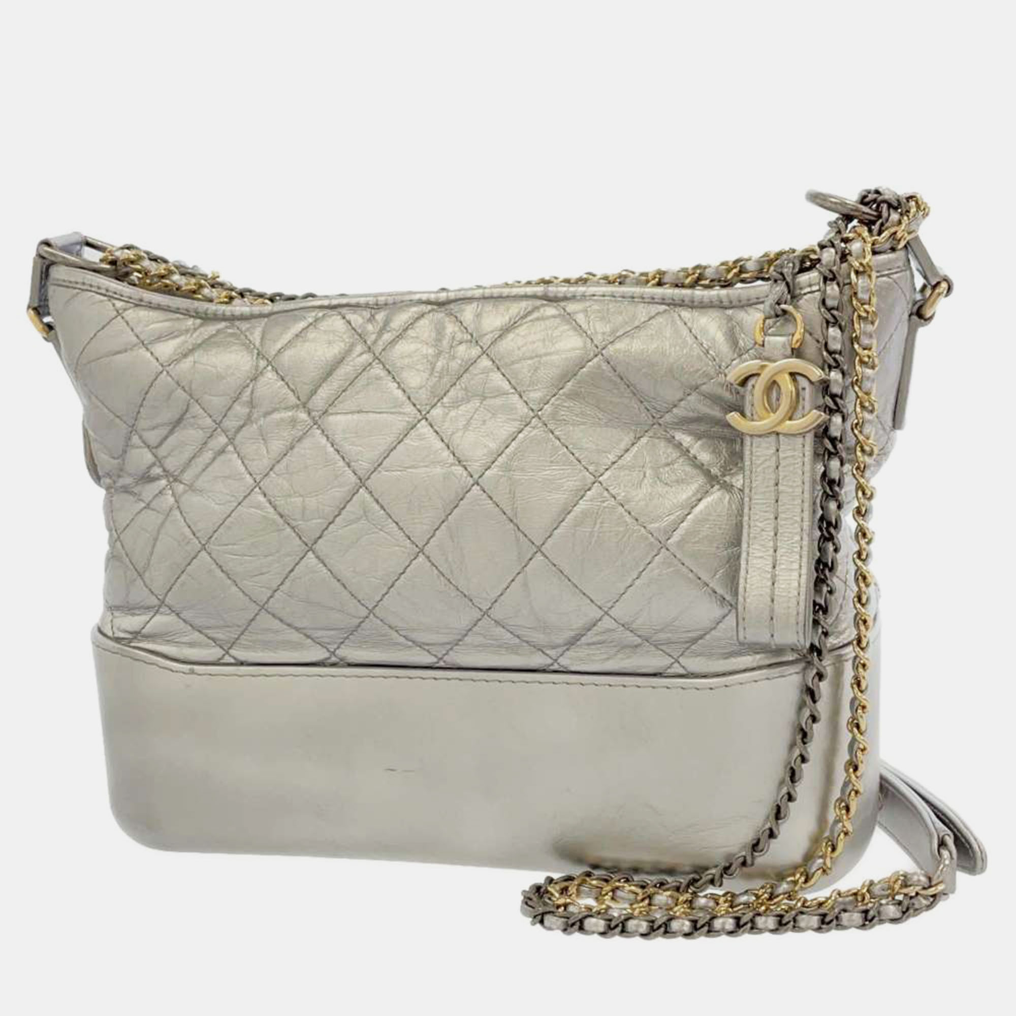 Chanel silver leather small gabrielle shoulder bag