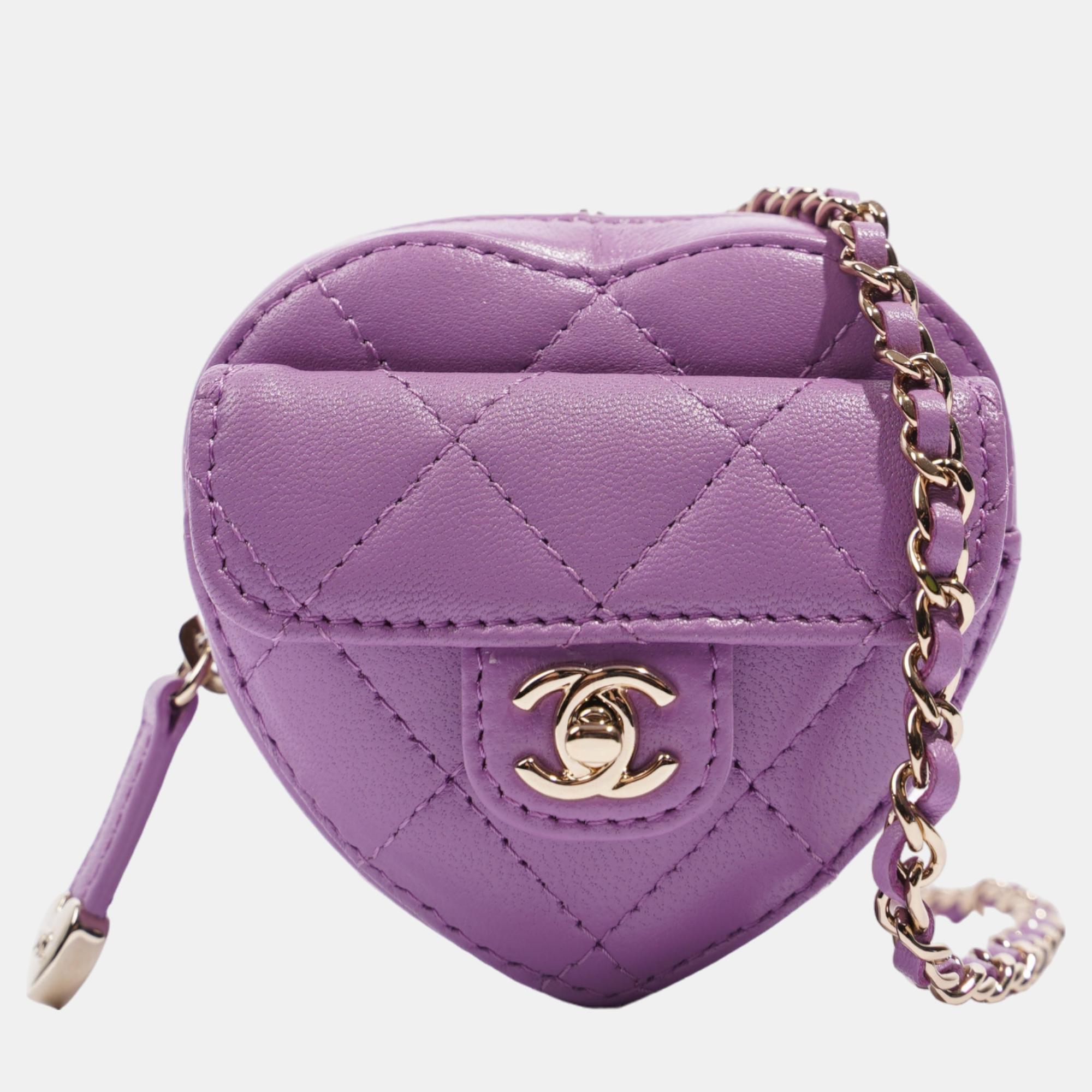 Chanel womens heart bag 22s purple micro