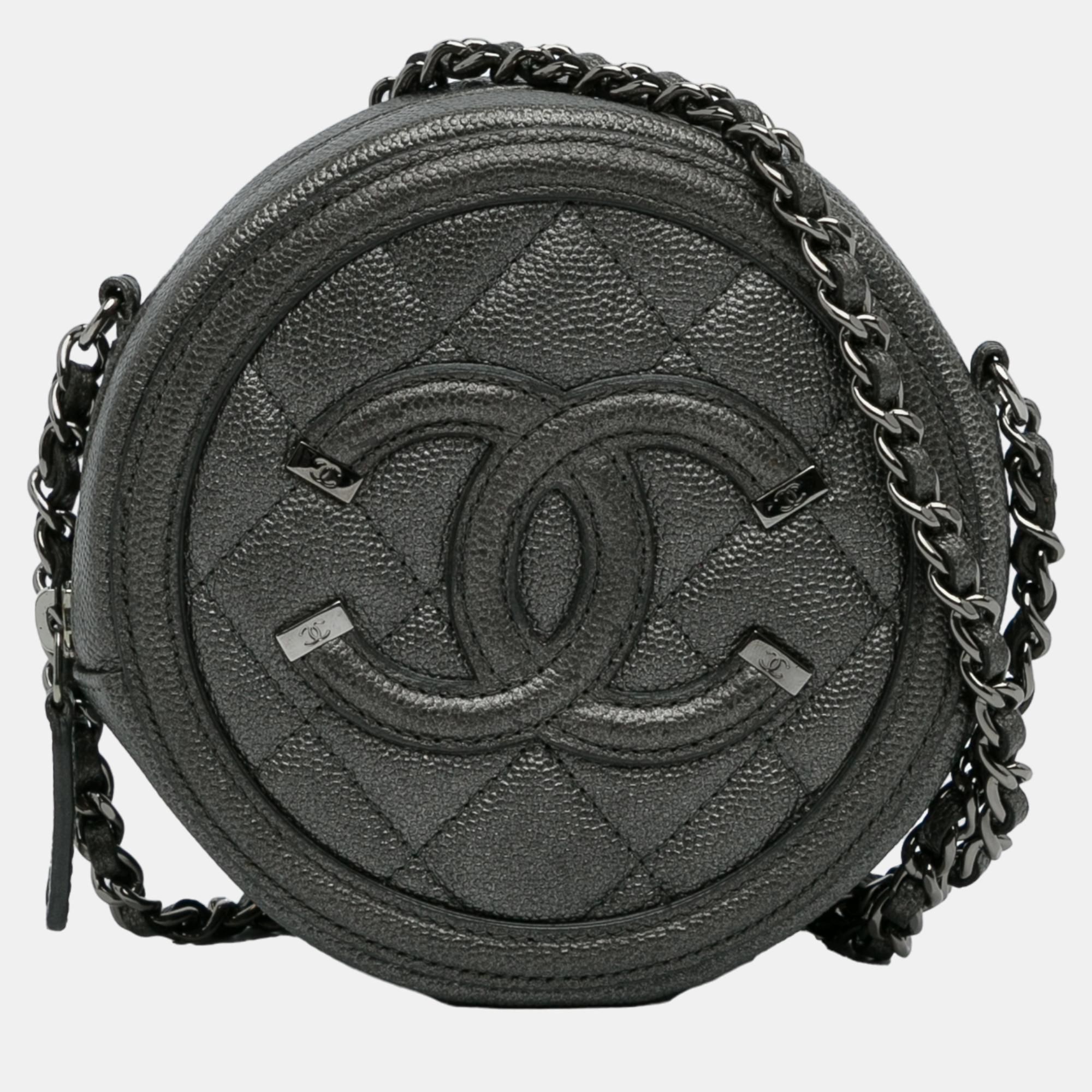 Chanel grey caviar cc filigree crossbody bag