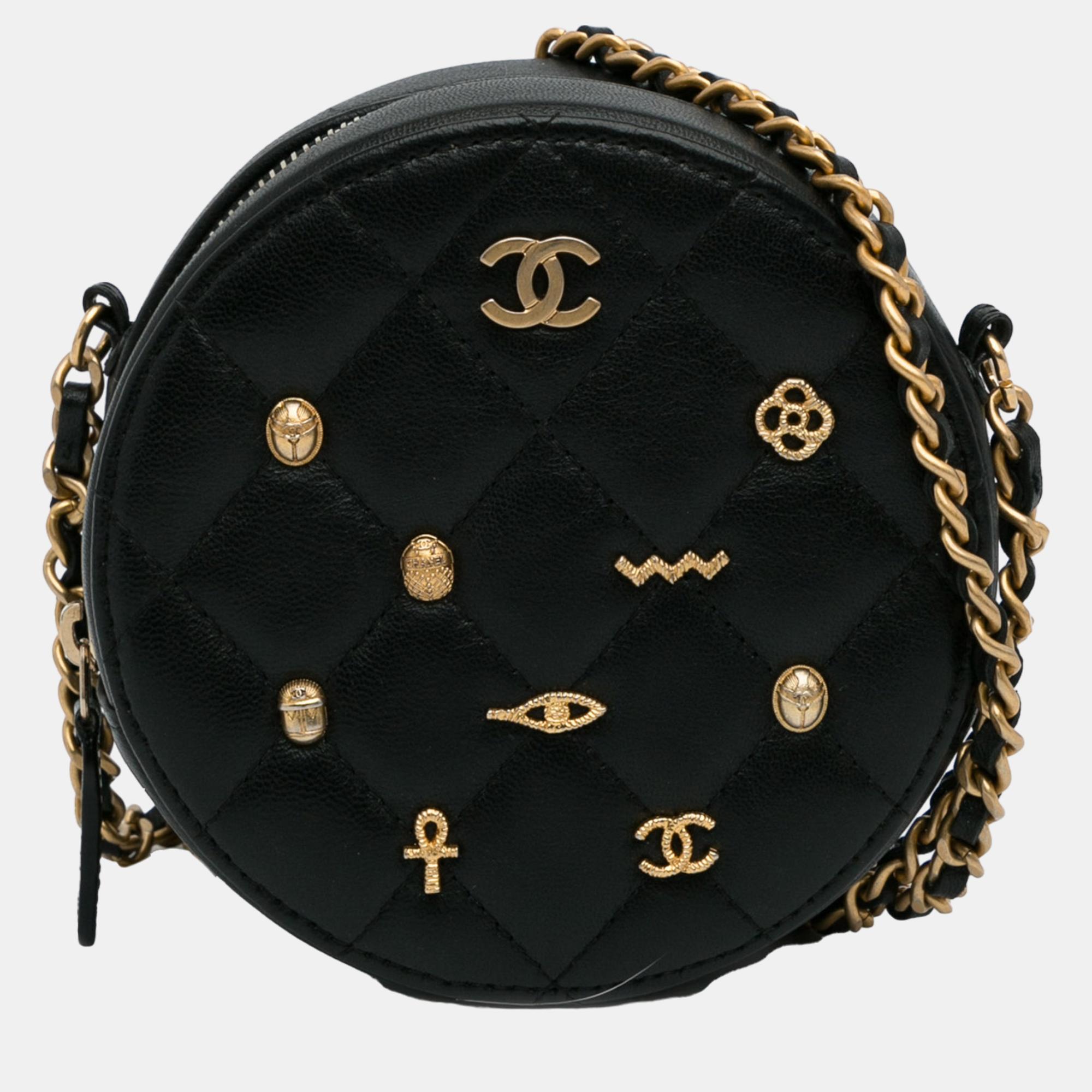Chanel black lucky charms round crossbody bag