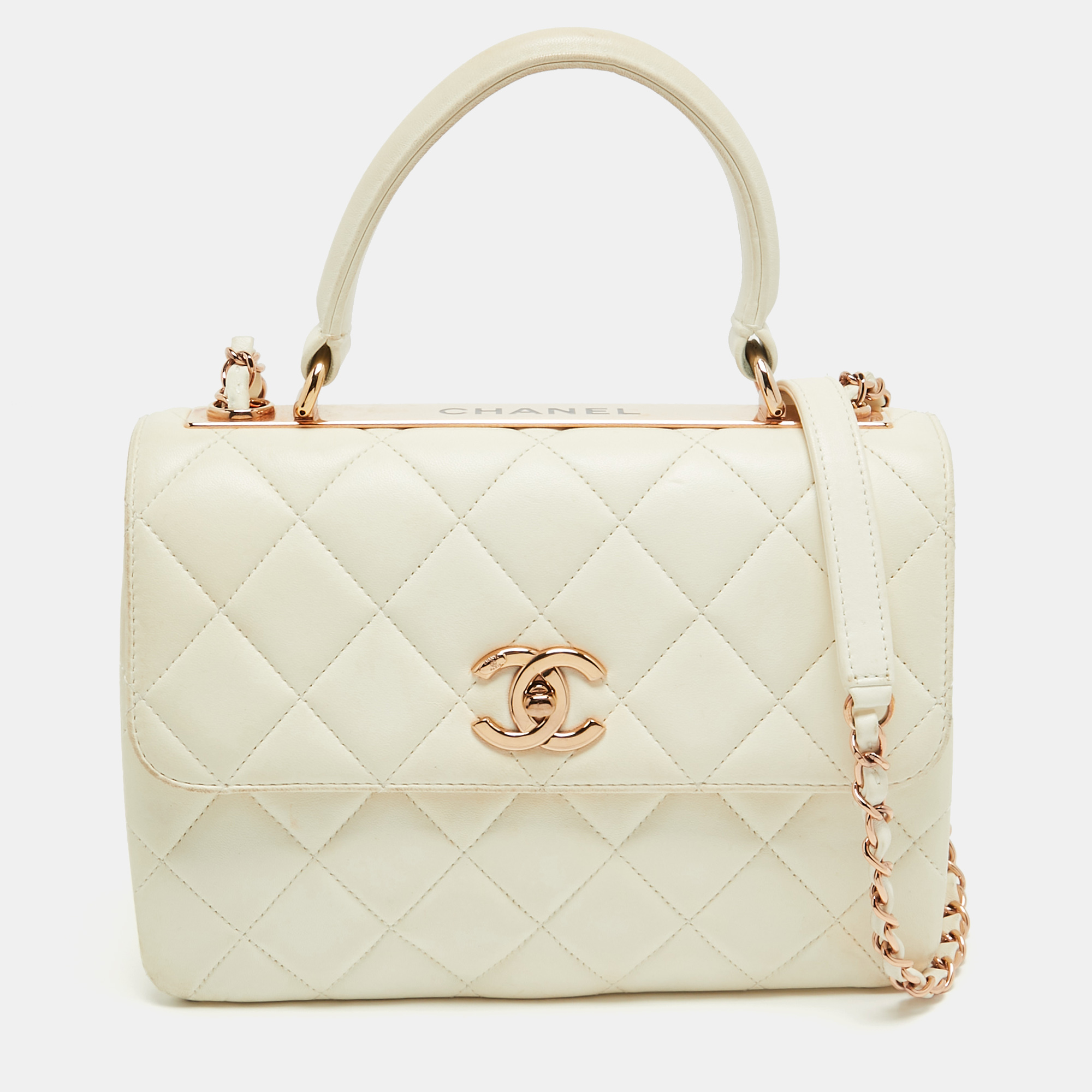 Chanel off white quilted leather small trendy cc flap bag