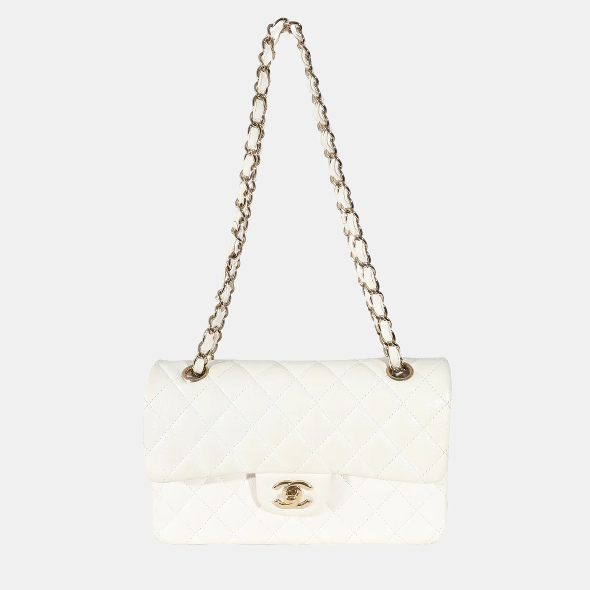 Chanel White Quilted Caviar Small Classic Double Flap Bag