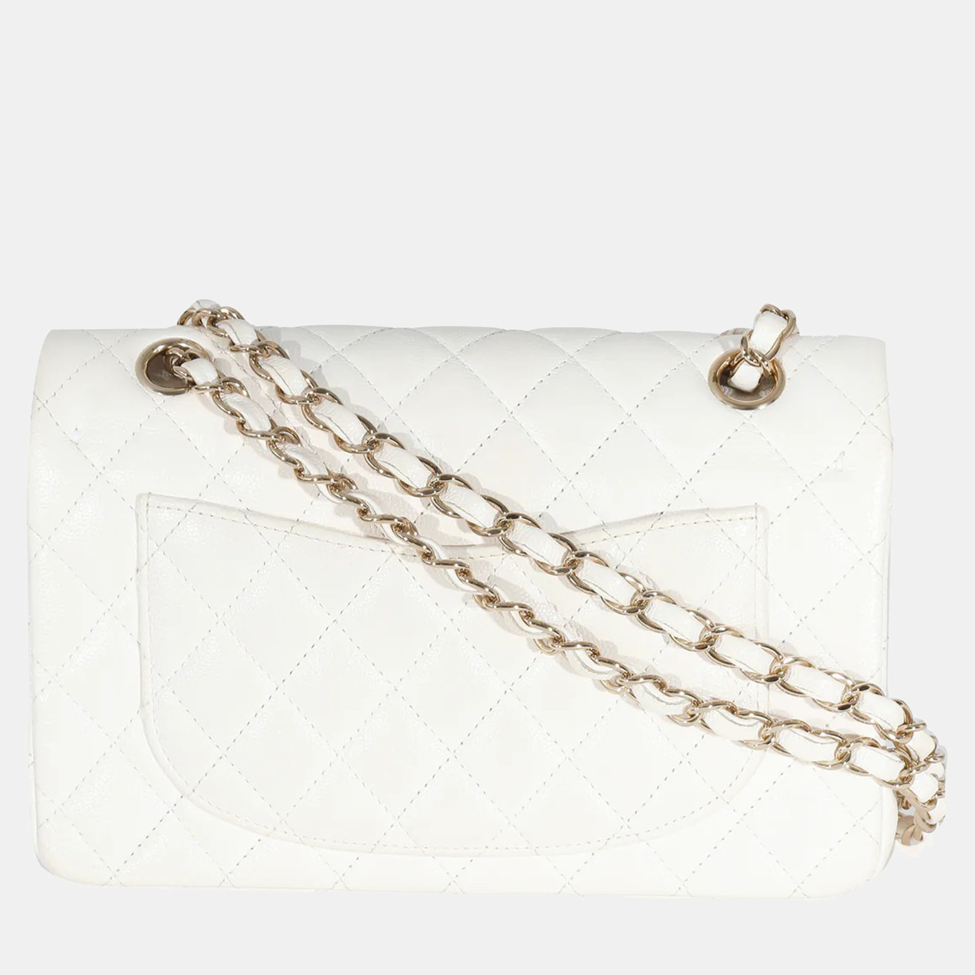 Chanel White Quilted Caviar Small Classic Double Flap Bag