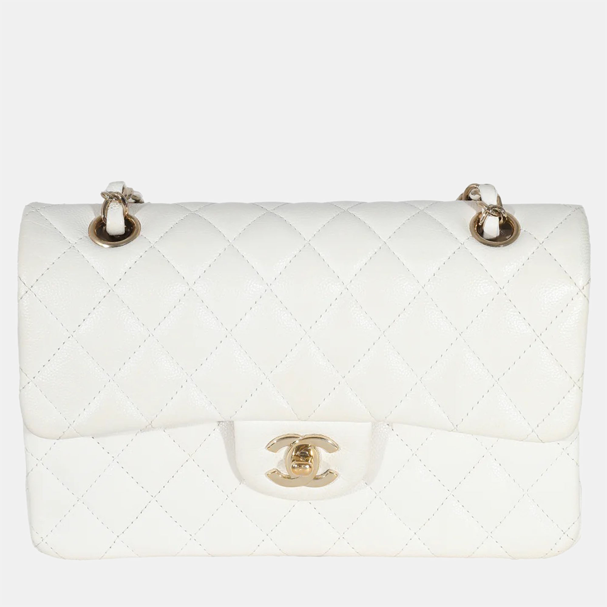 Chanel white quilted caviar small classic double flap bag