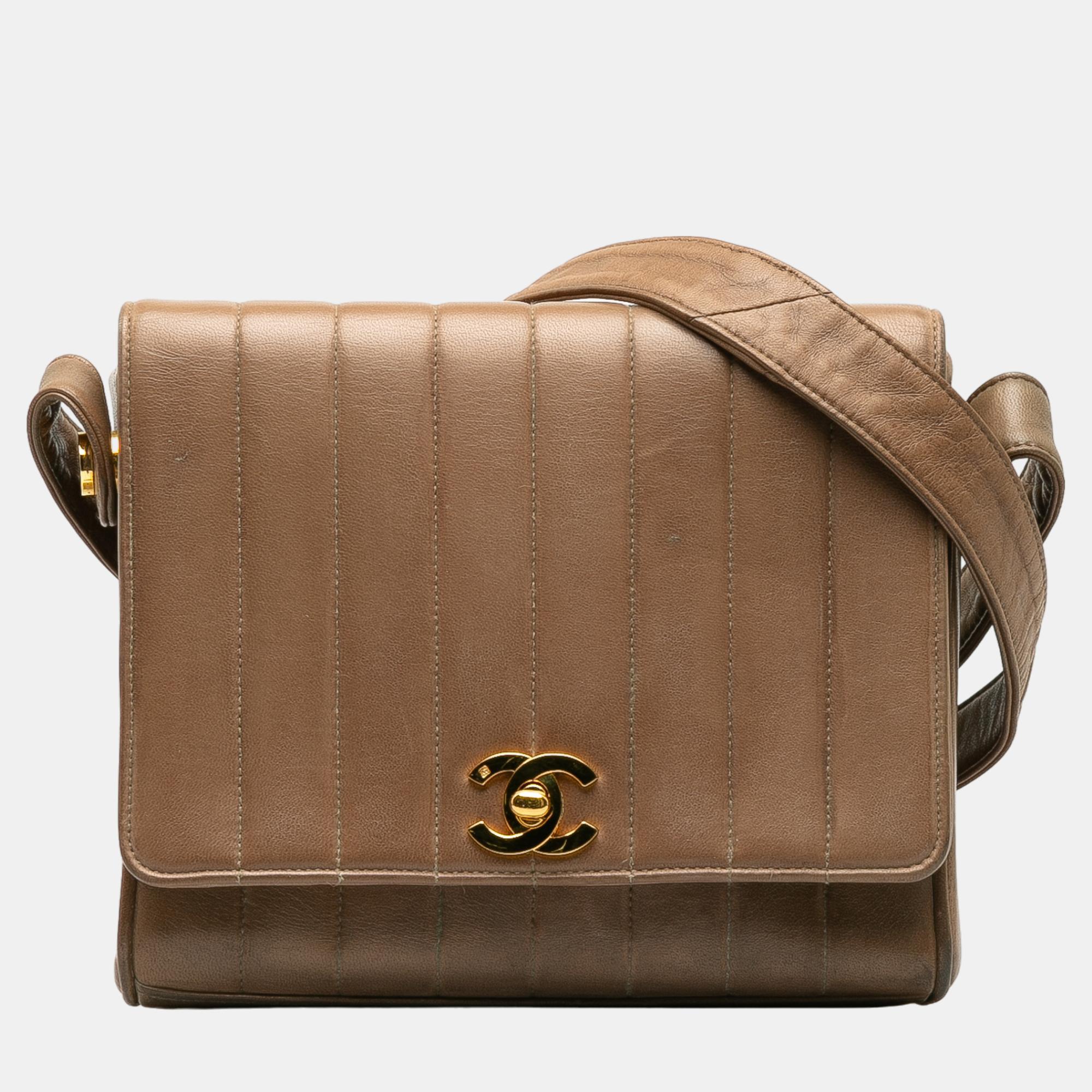 Chanel brown quilted lambskin mademoiselle crossbody