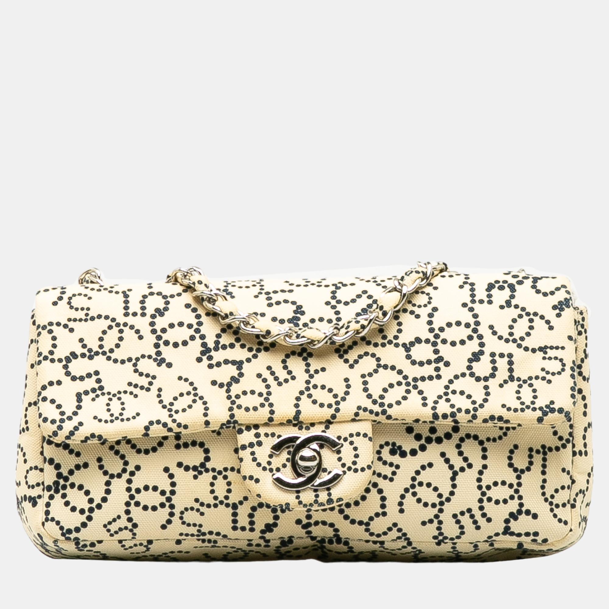 Chanel beige cc no.5 canvas flap bag