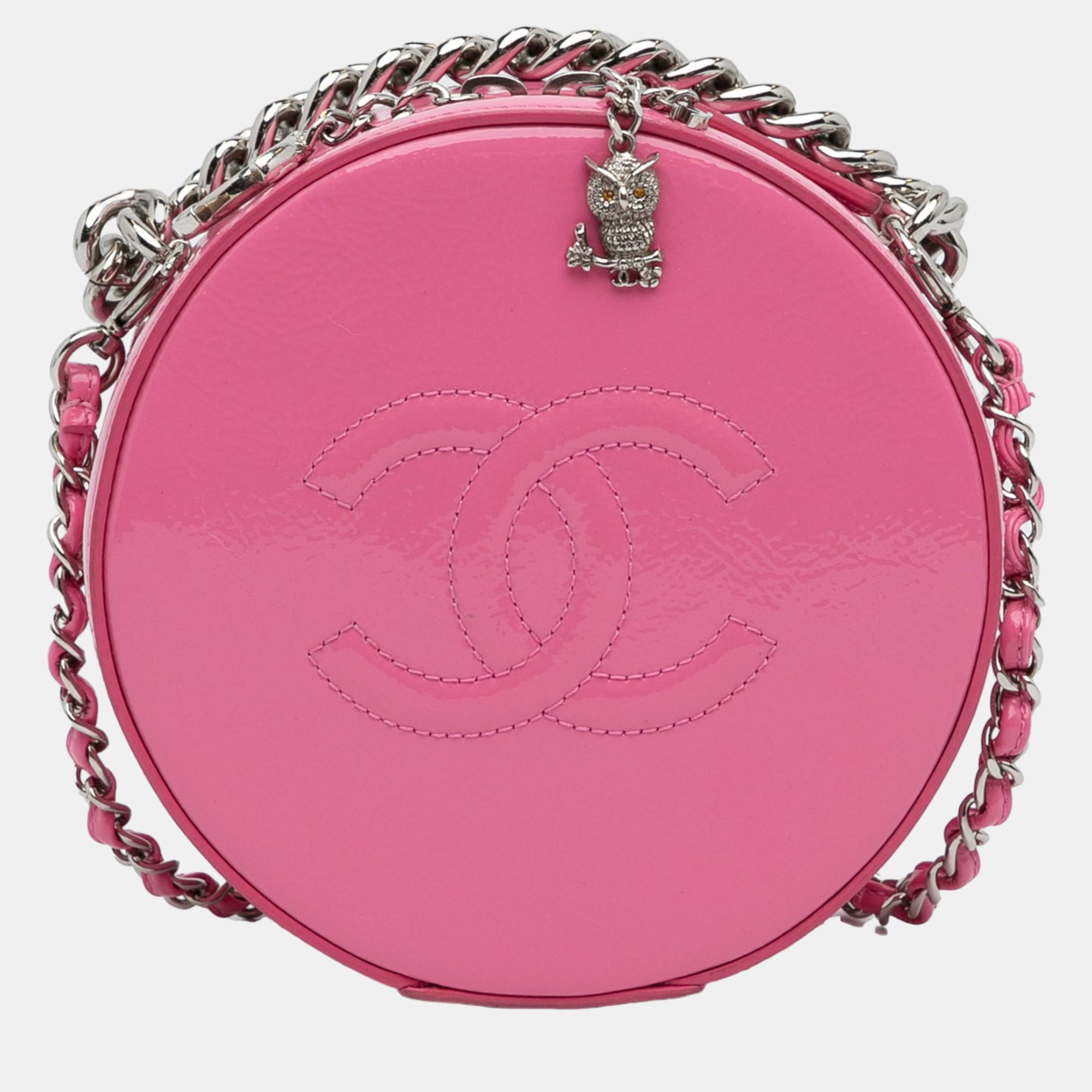 Chanel pink patent round as earth crossbody bag