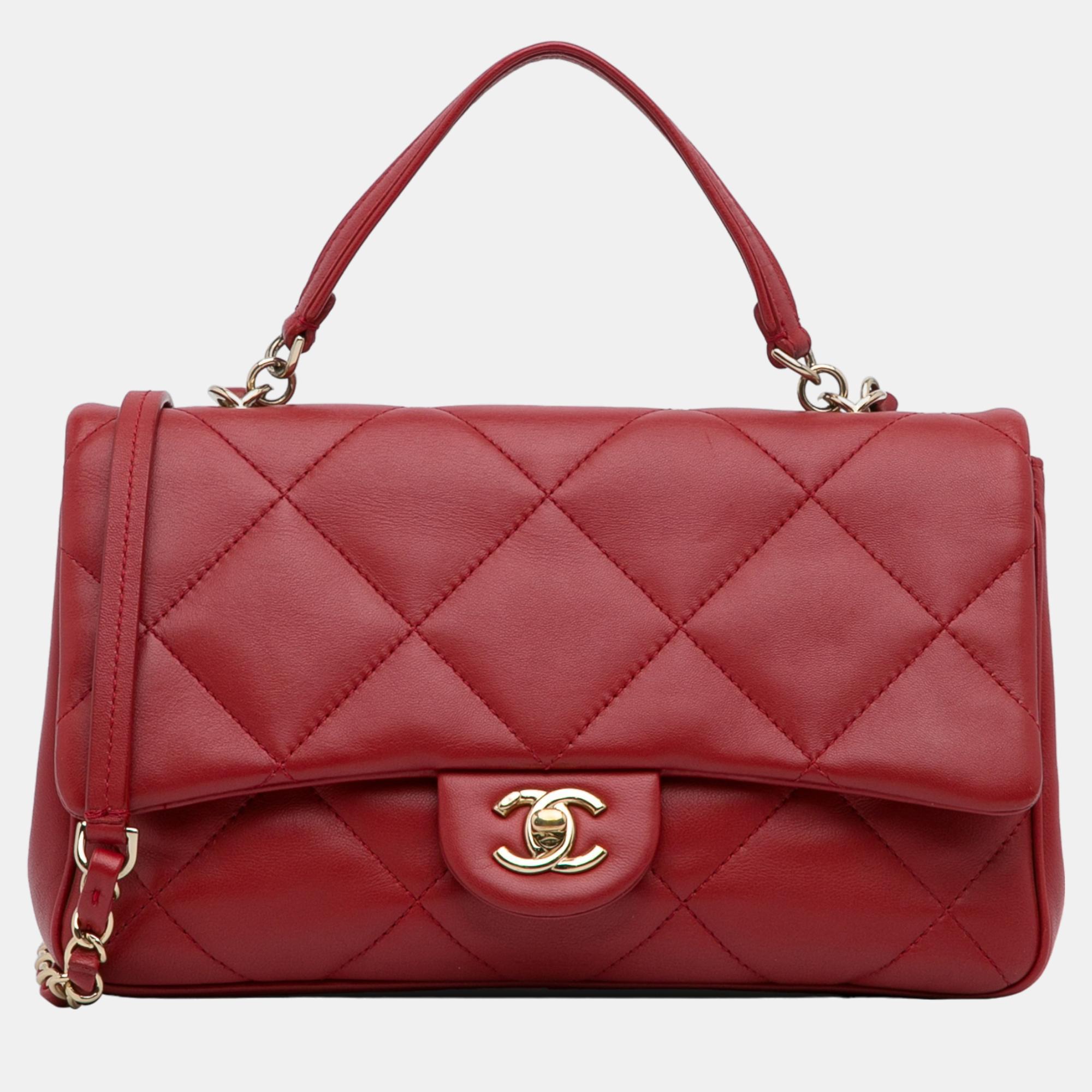 Chanel red small easy carry flap bag