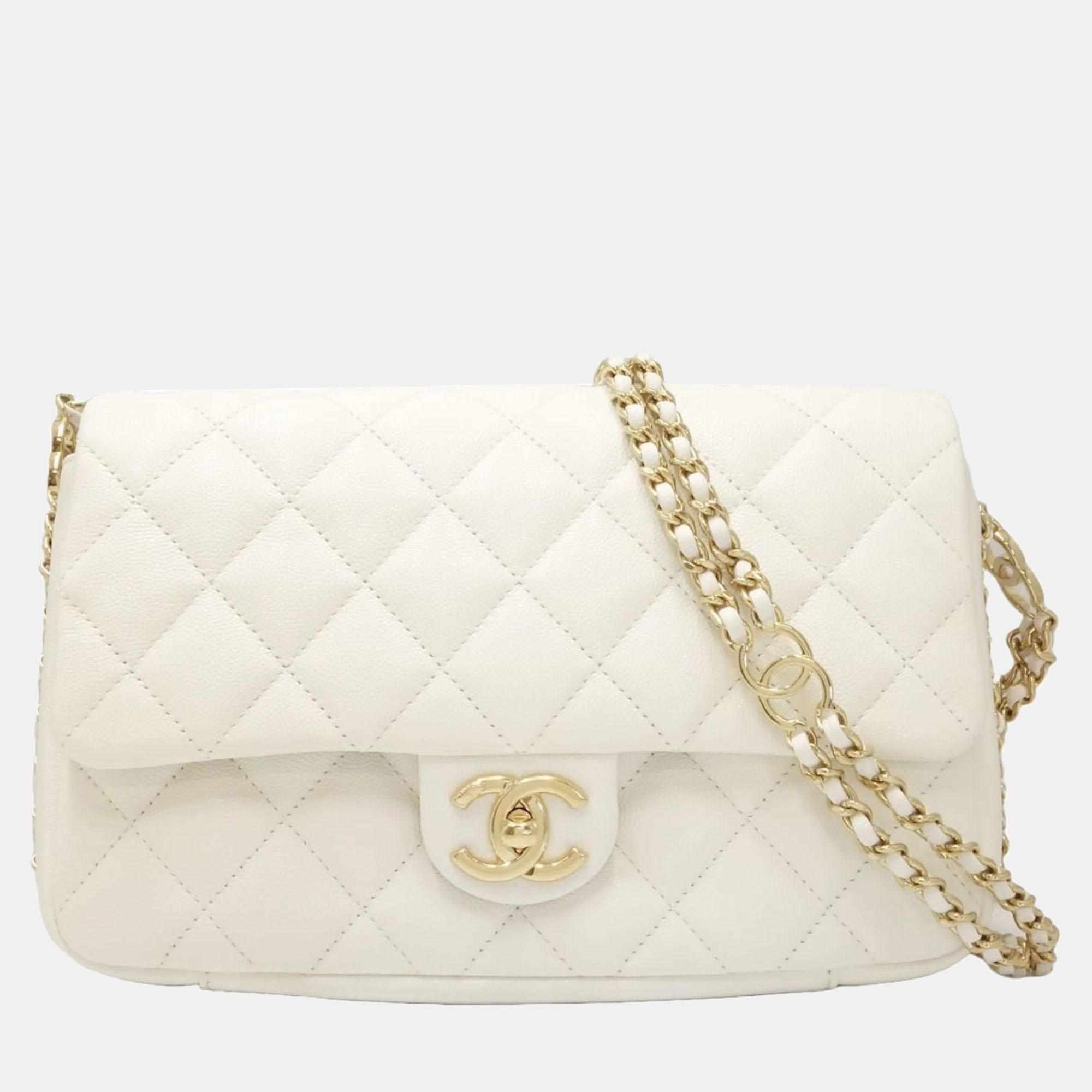 Chanel white quilted lambskin pearl crush mini flap bag