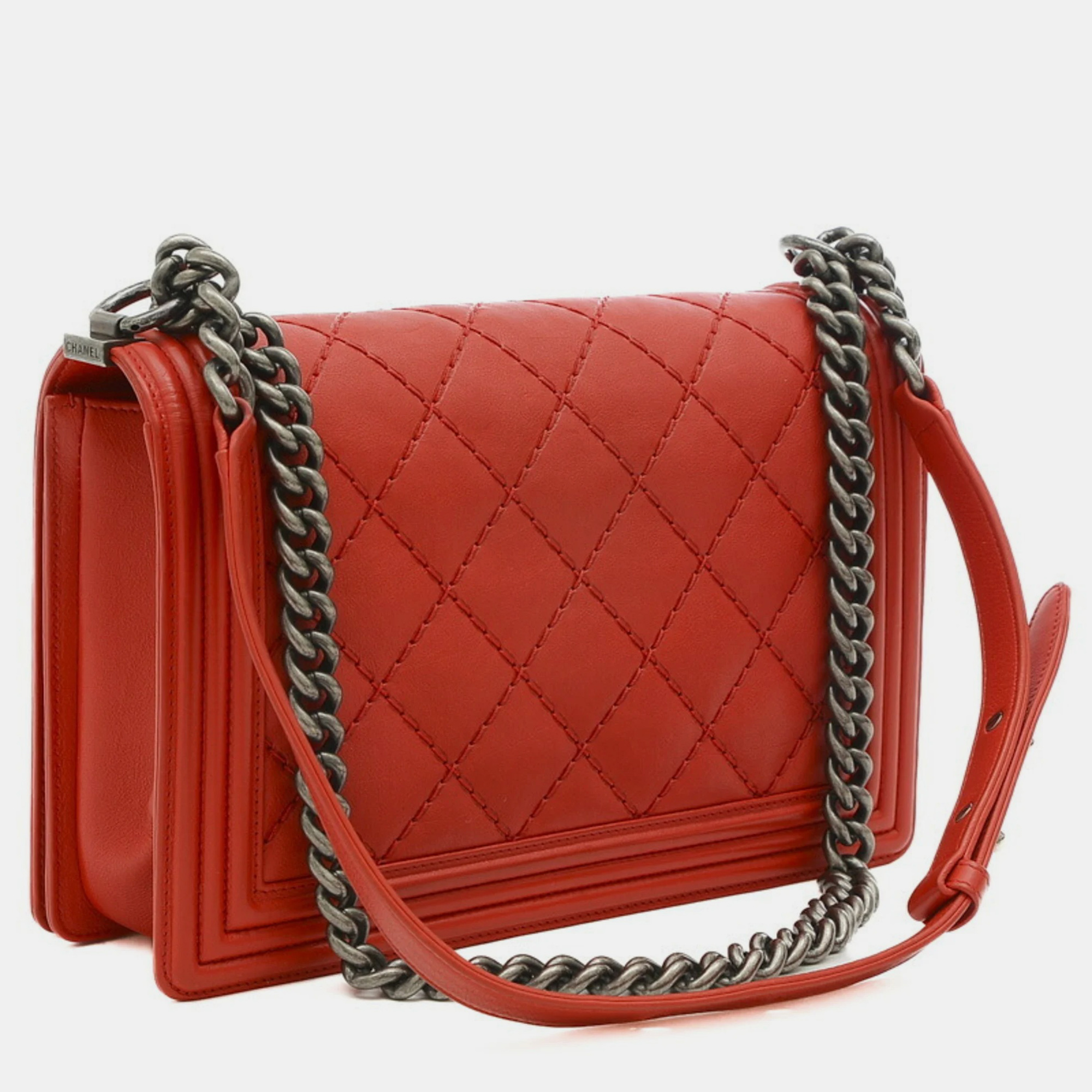 Chanel Lambskin Leather Large Boy Shoulder Bags, Red 
Chanel Lambskin Leather Large Boy Shoulder Bags, Red