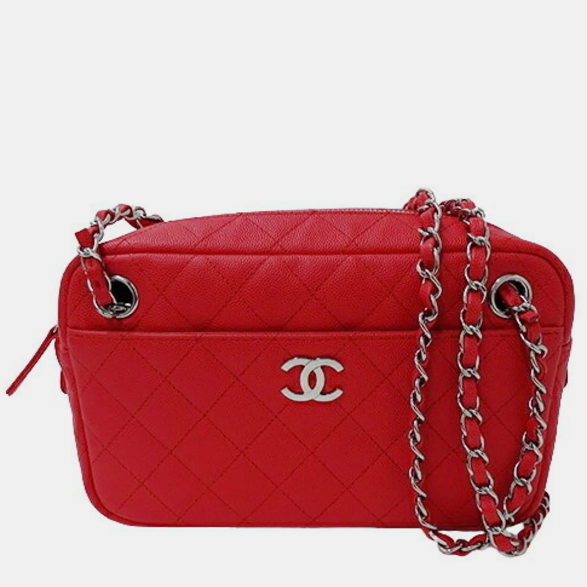 Chanel red caviar leather casual trip camera bag