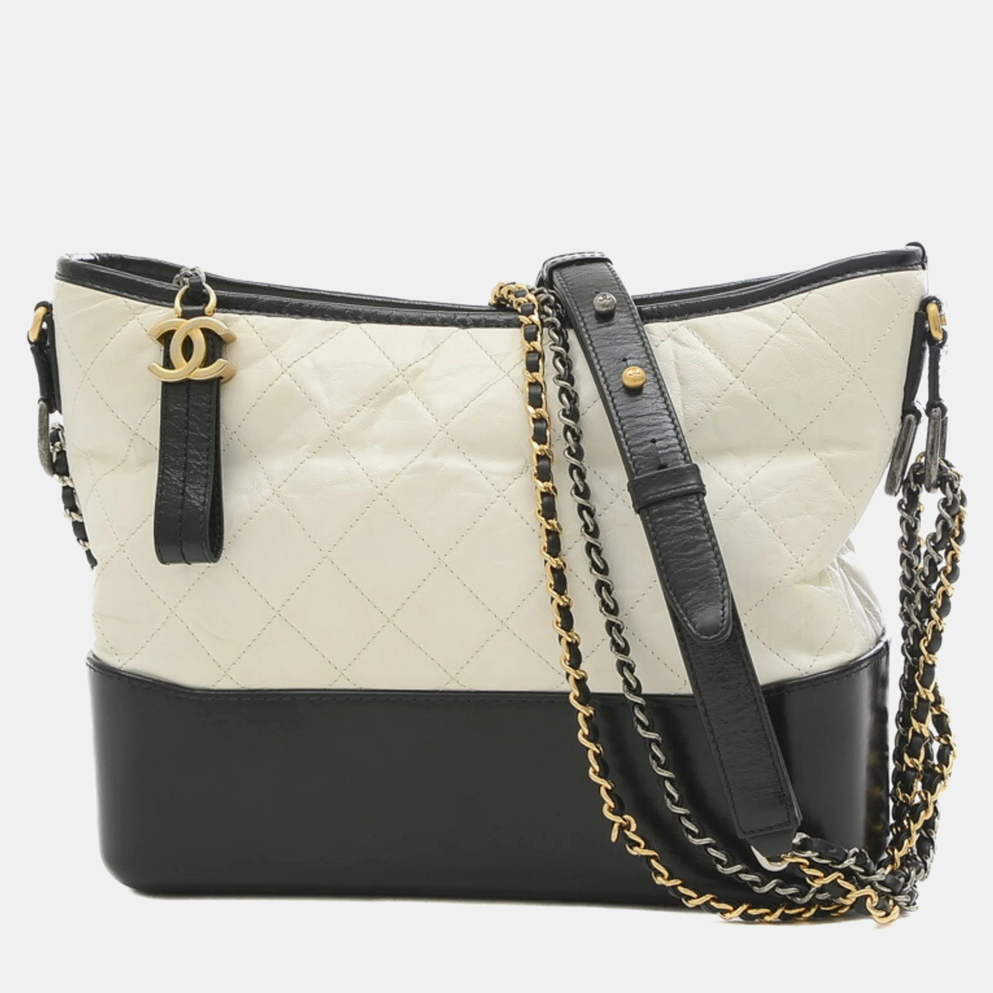 Chanel black/white leather large gabrielle shoulder bags