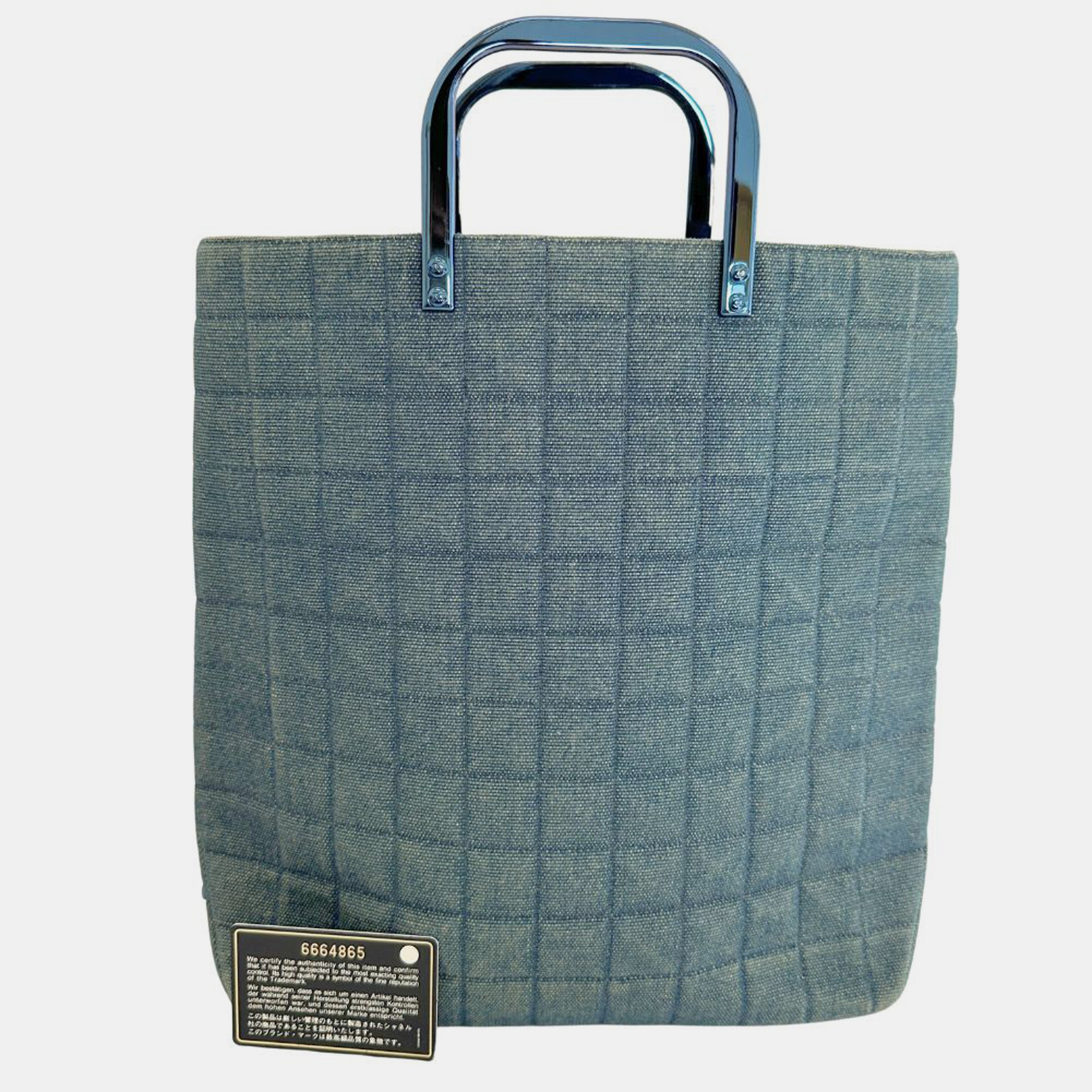 Chanel blue denim square quilt handle bag