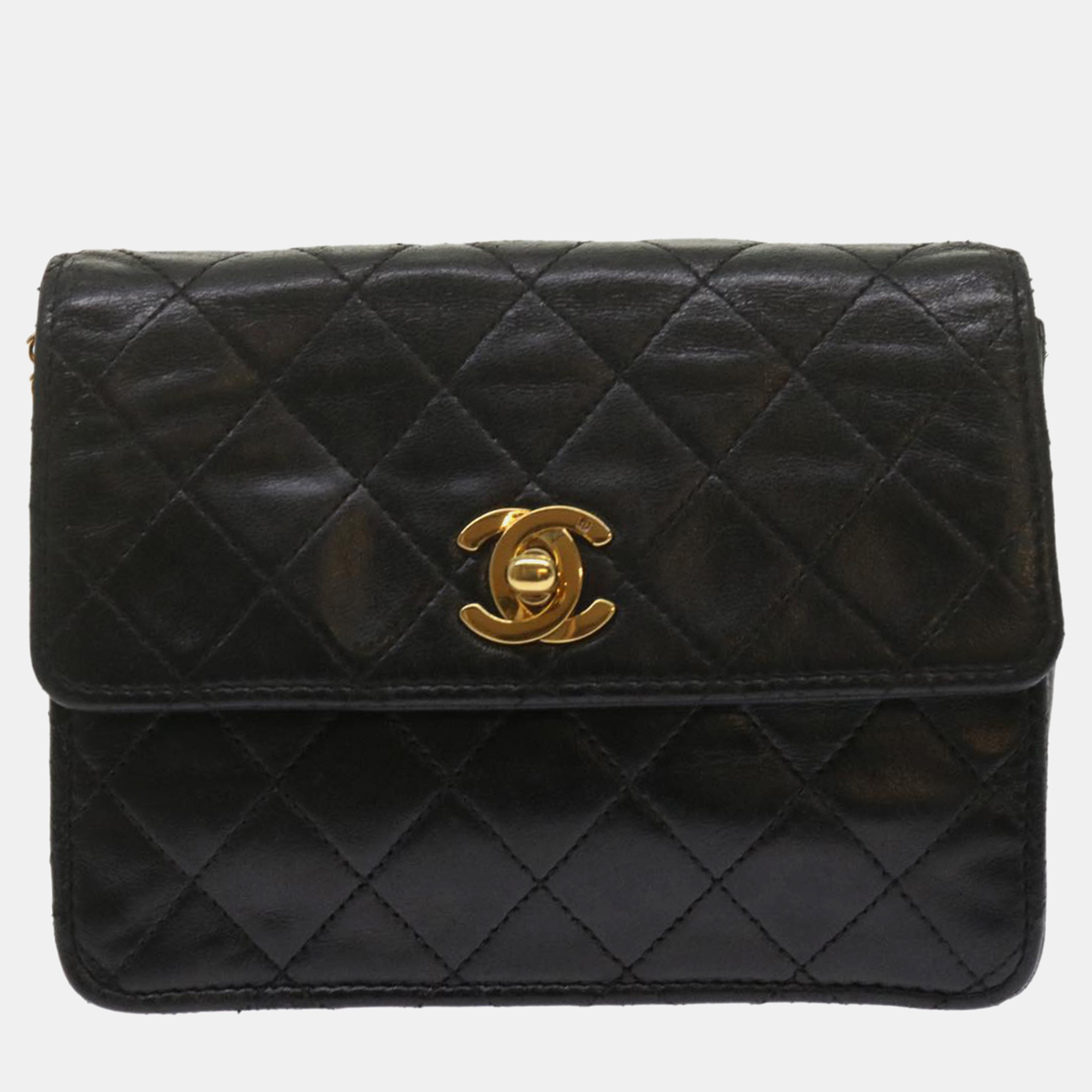 Chanel black leather vintage flap bag
