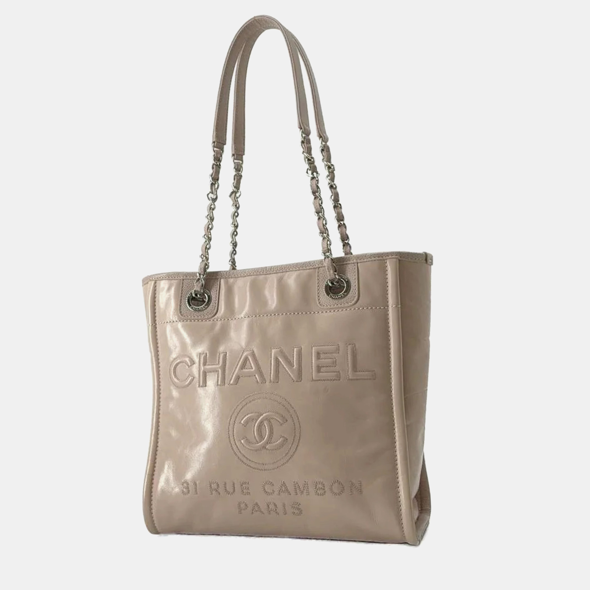 Chanel pink  leather small deauville totes