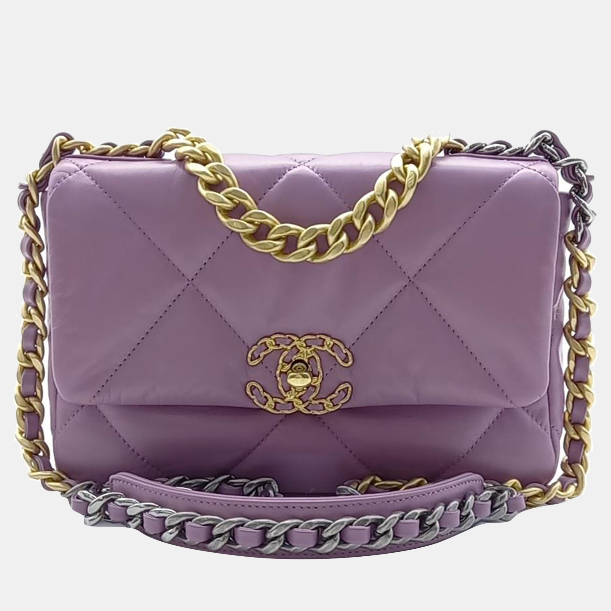 Chanel purple leather small 19 flap bag