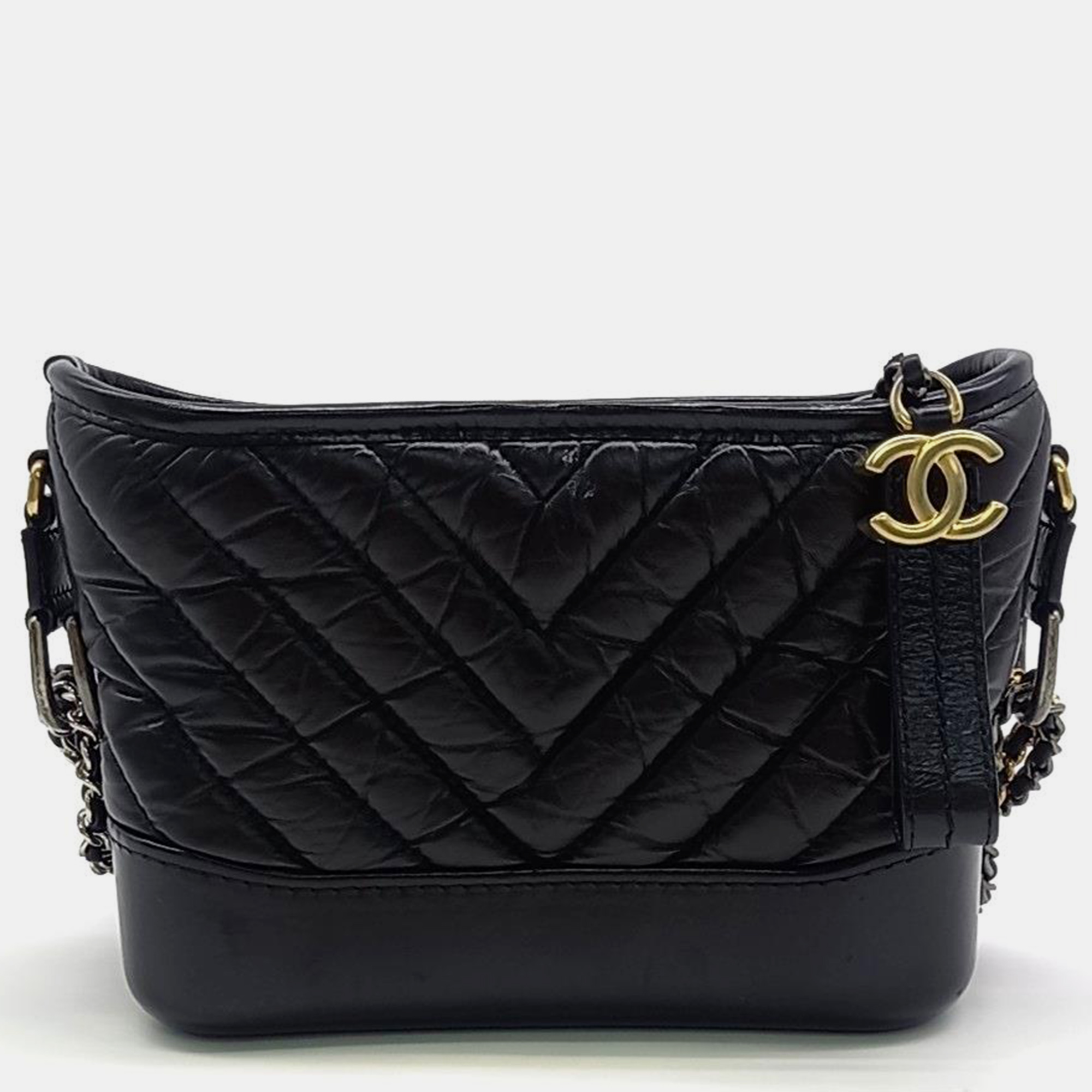 Chanel black leather gabrielle small hobo bag