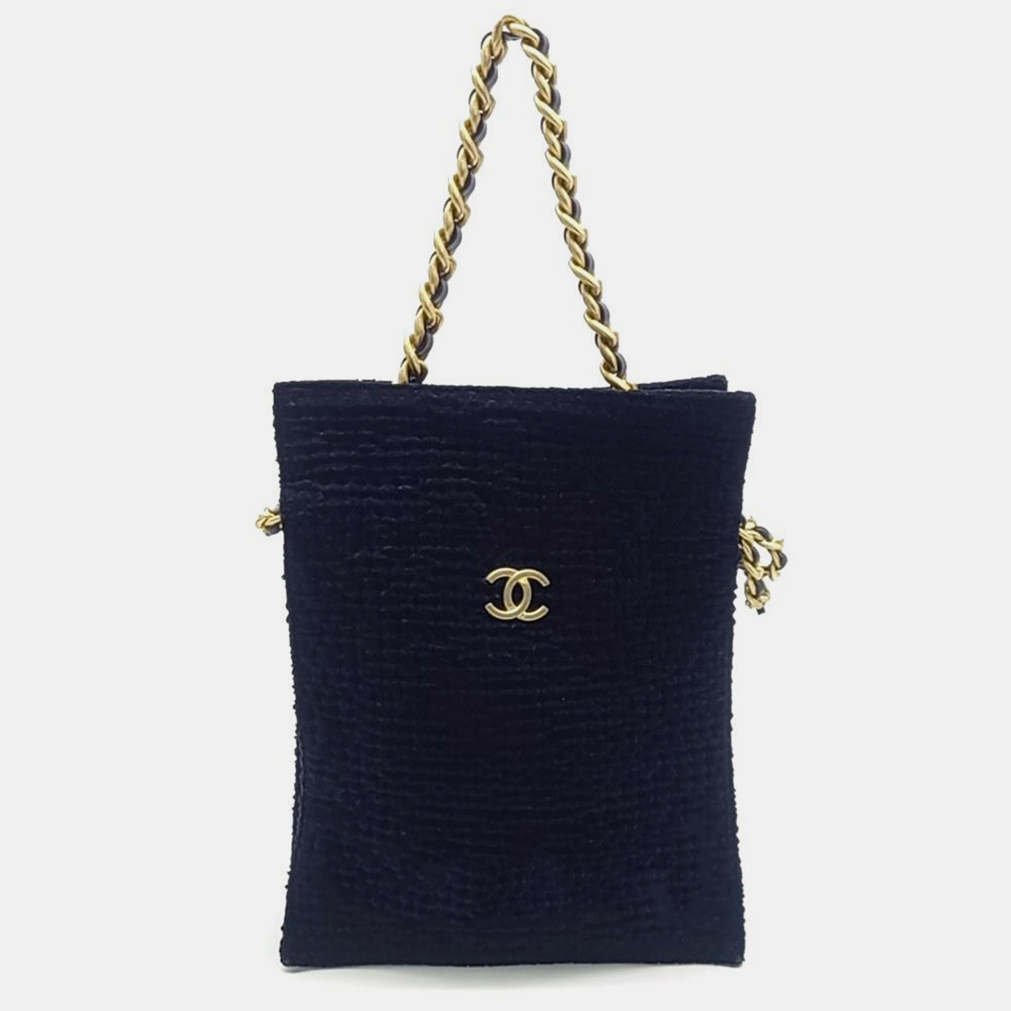 Chanel dark navy canvas shopping tote bag