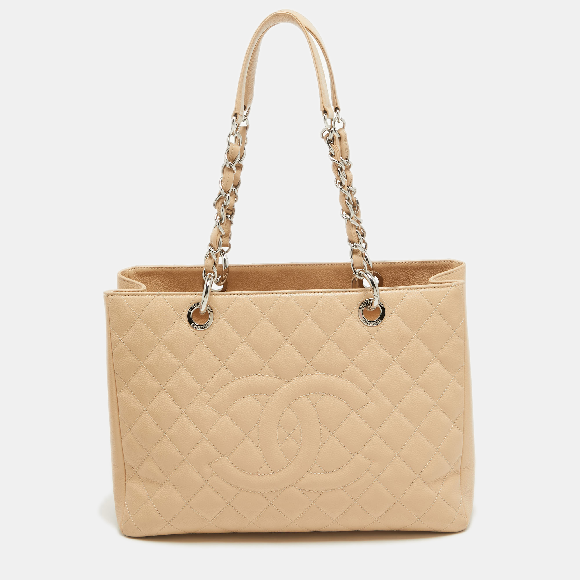 Chanel beige quilted caviar leather gst shopper tote