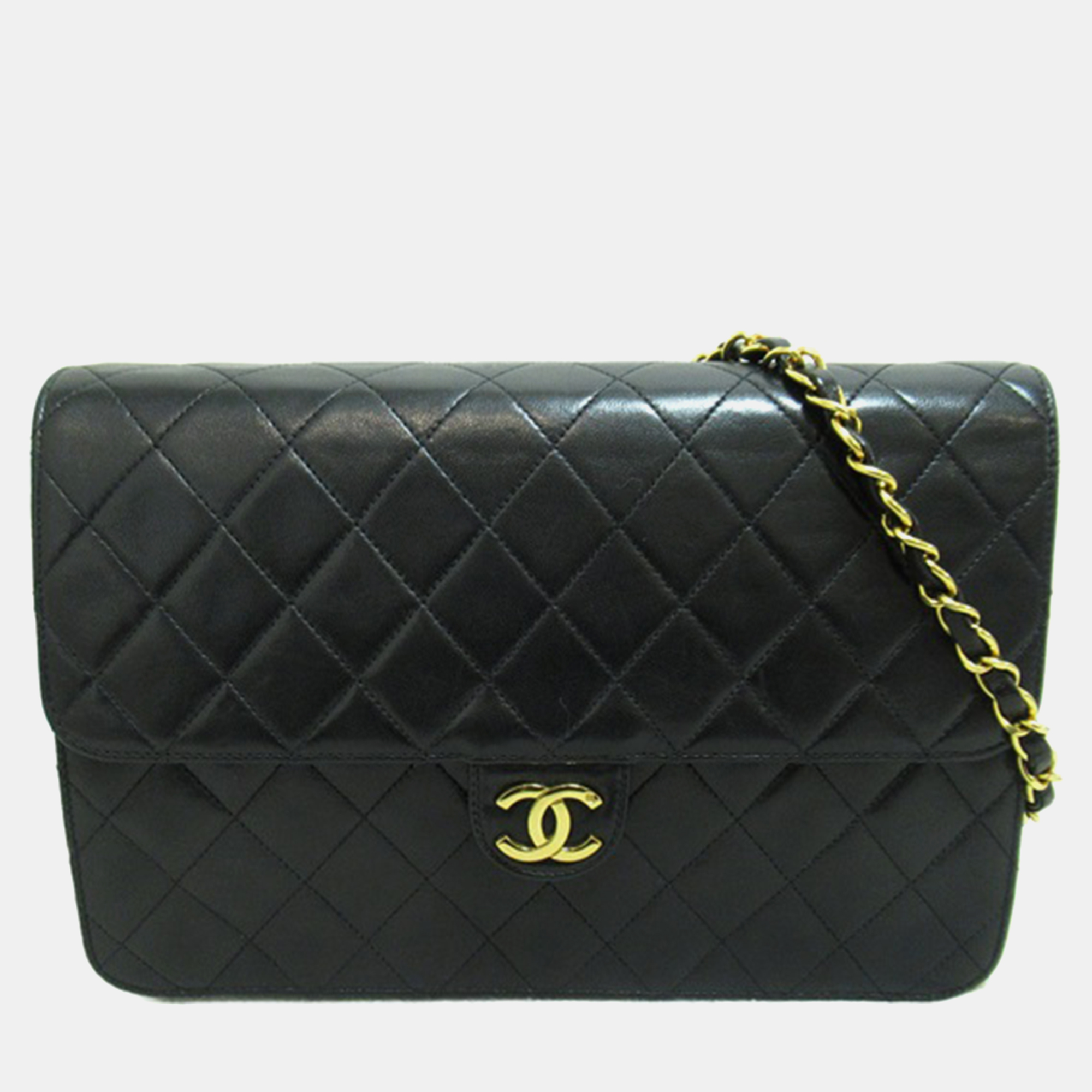 Chanel black leather  medium classic single flap bag