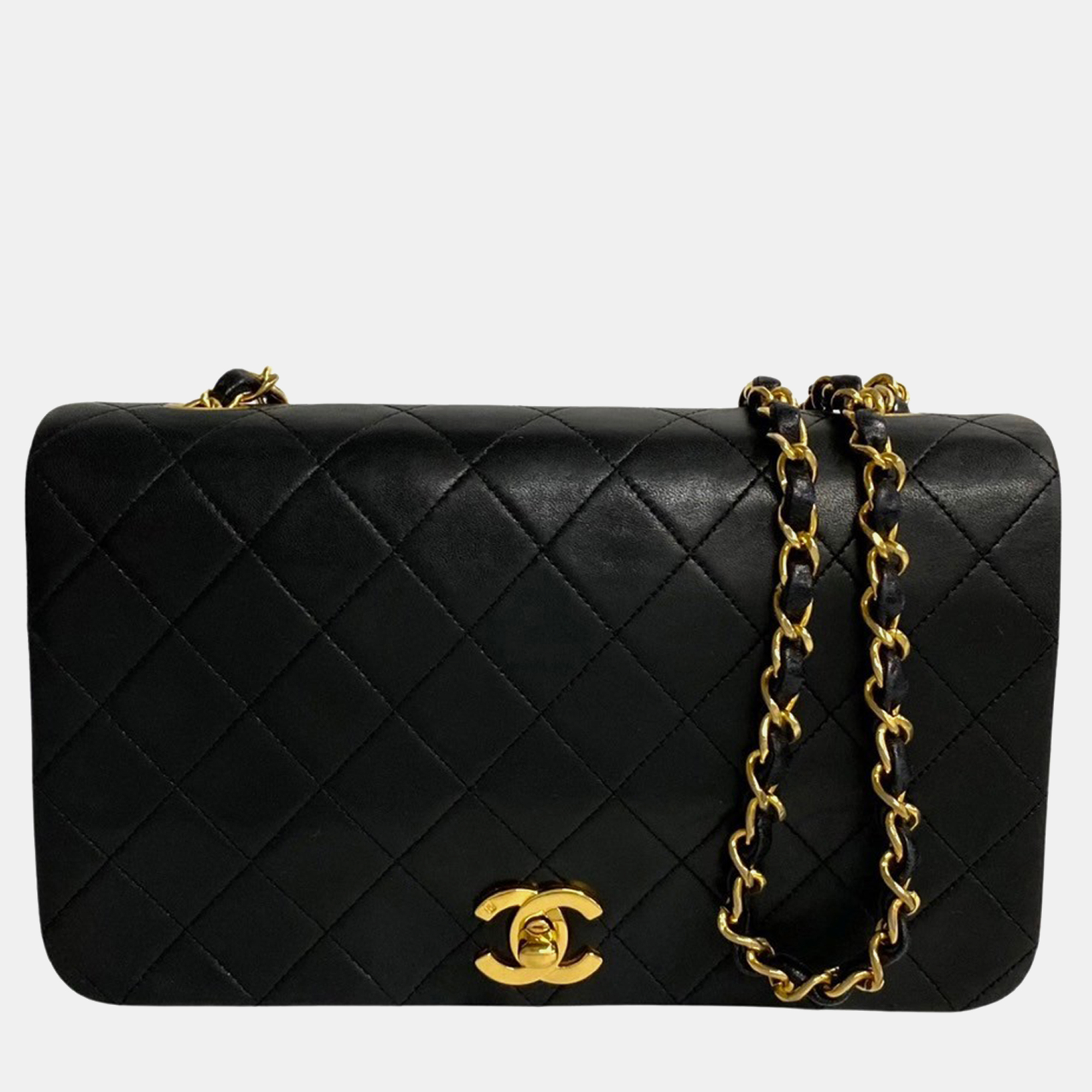 Chanel black leather quilted cc full flap crossbody bag