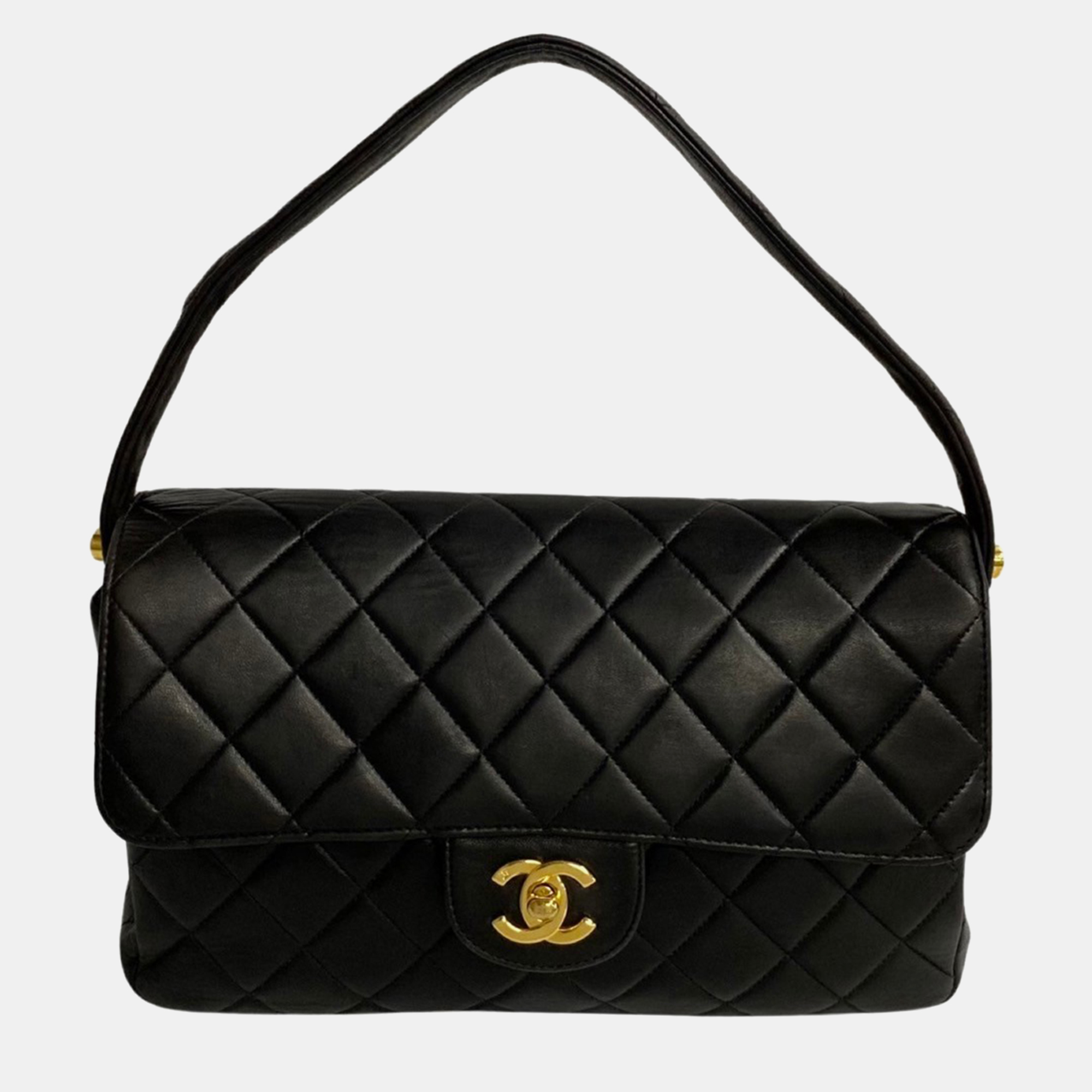 Chanel black leather quilted double sided flap bag