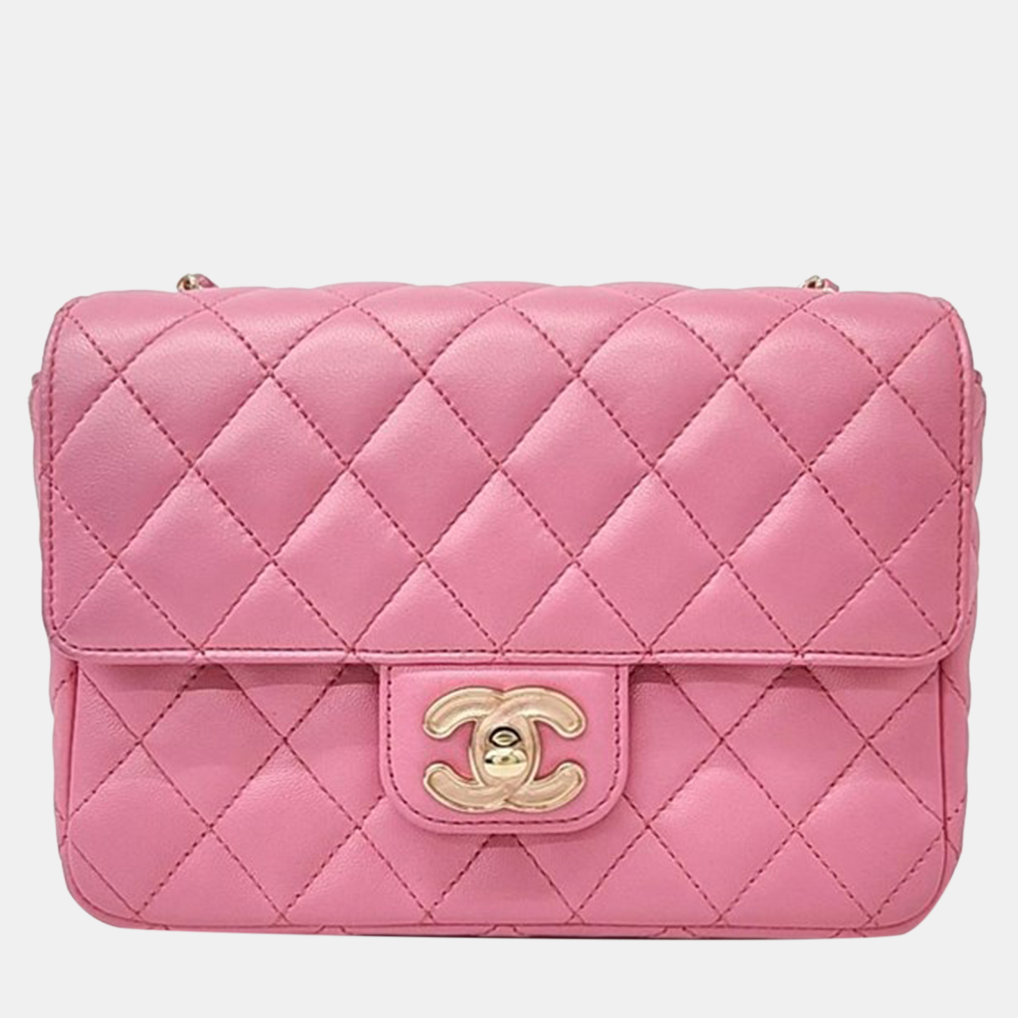 Chanel pearl pink leather mini classic flap bag