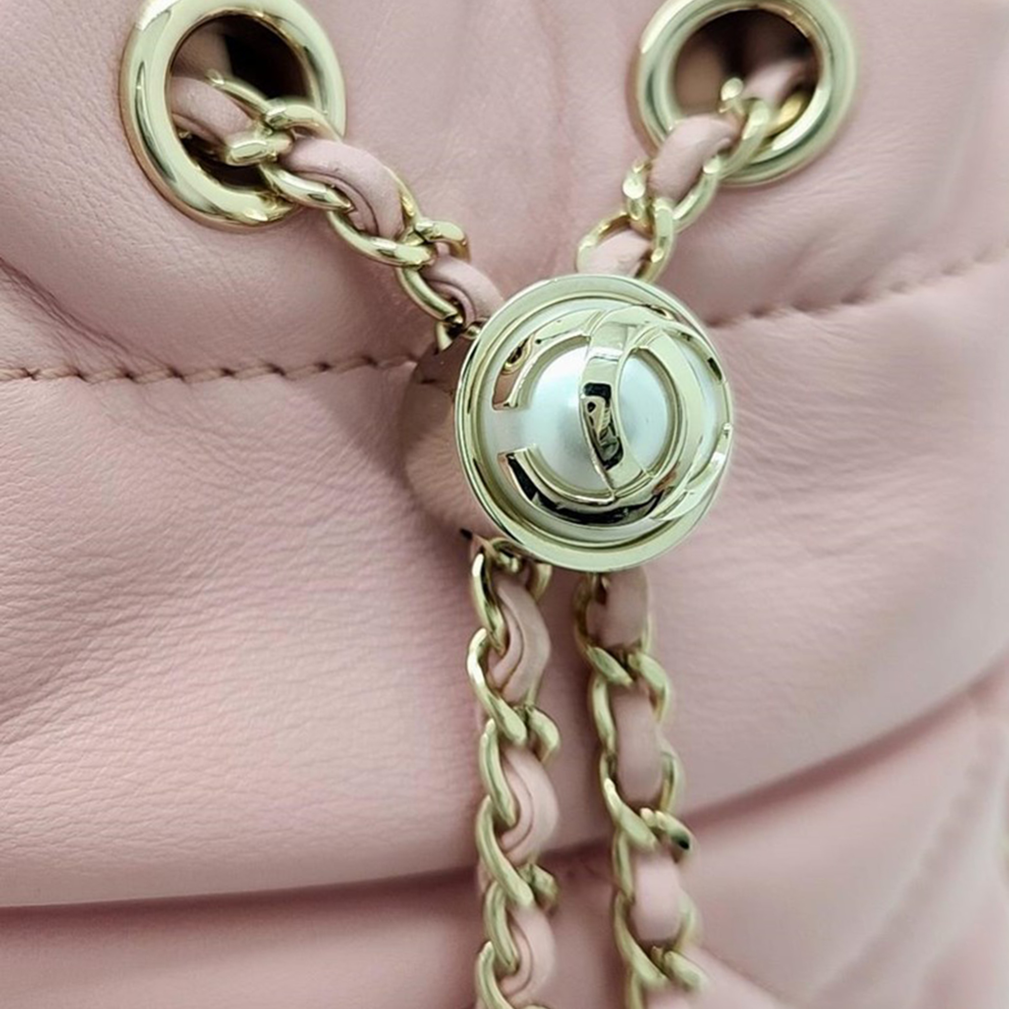 Chanel Pink Lambskin Leather Bucket Bag